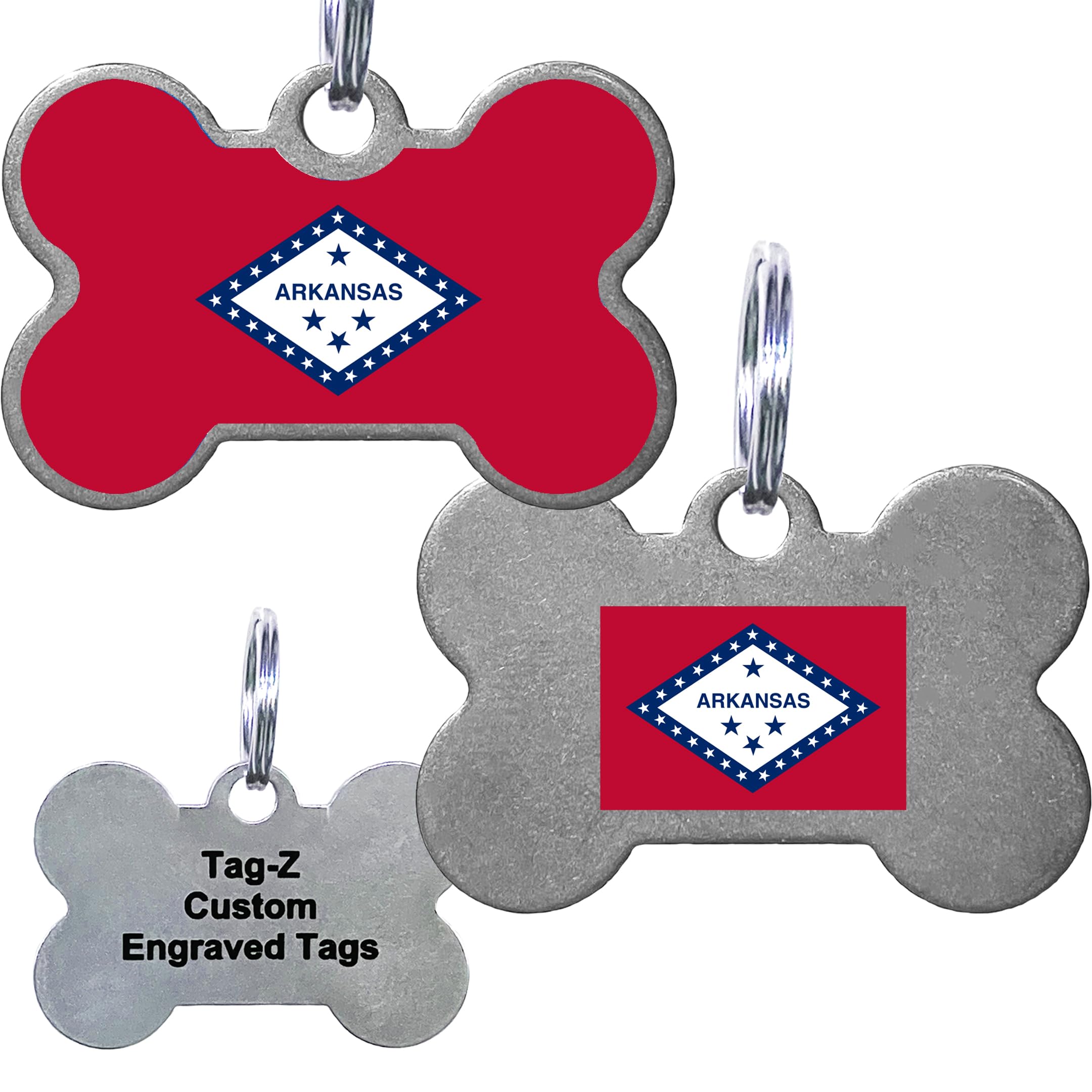 Arkansas Flag Pet Id Tags, Custom Printed And Laser Engraved Bone