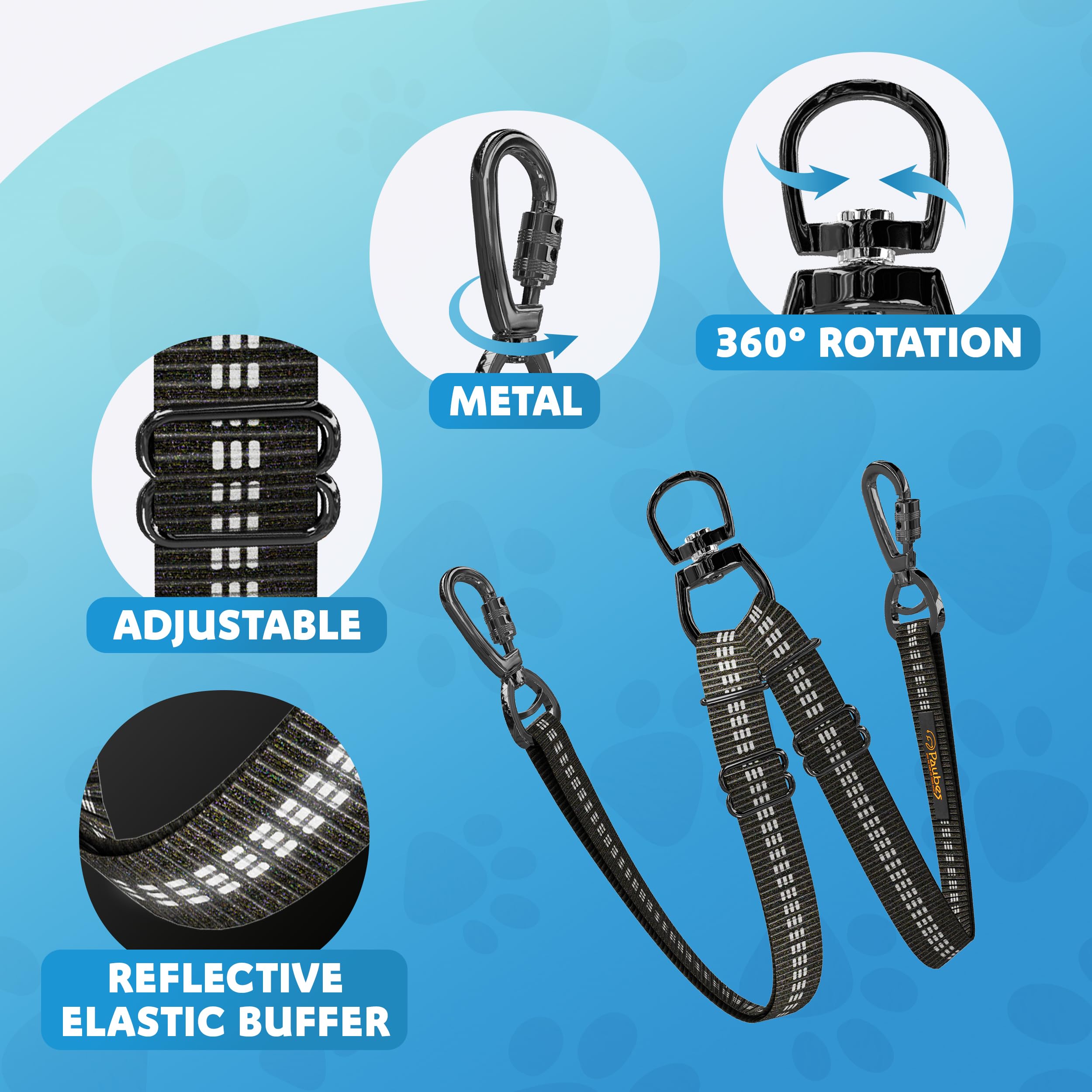 Double Dog Leash - Adjustable Length Long Leash For Dog Training - Dual Reflective Dog Leash With Non-Tangle Design - Heavy Duty