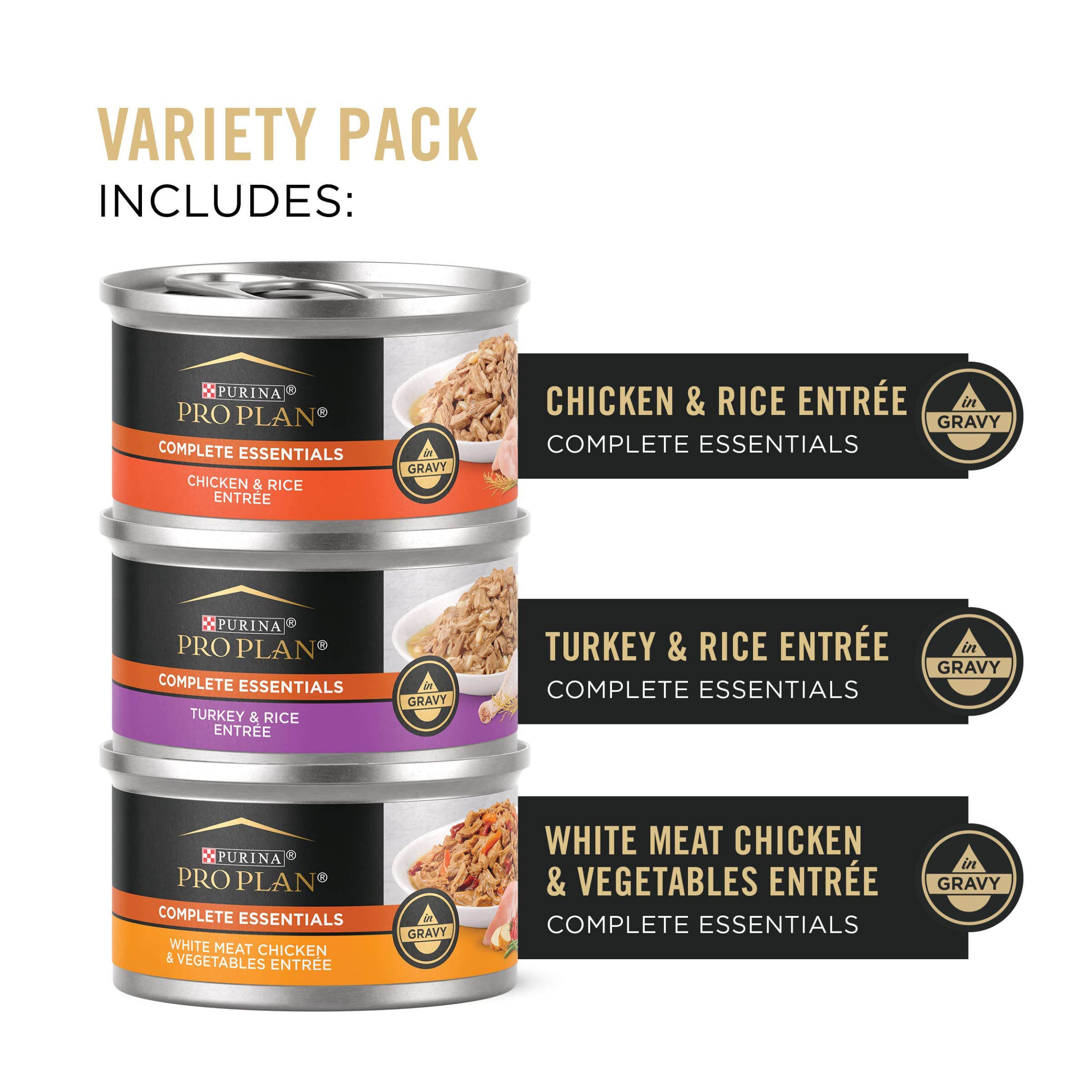 Purina Pro Plan Gravy High Protein Wet Cat Food, Variety Pack, 24 x 3 oz Cans