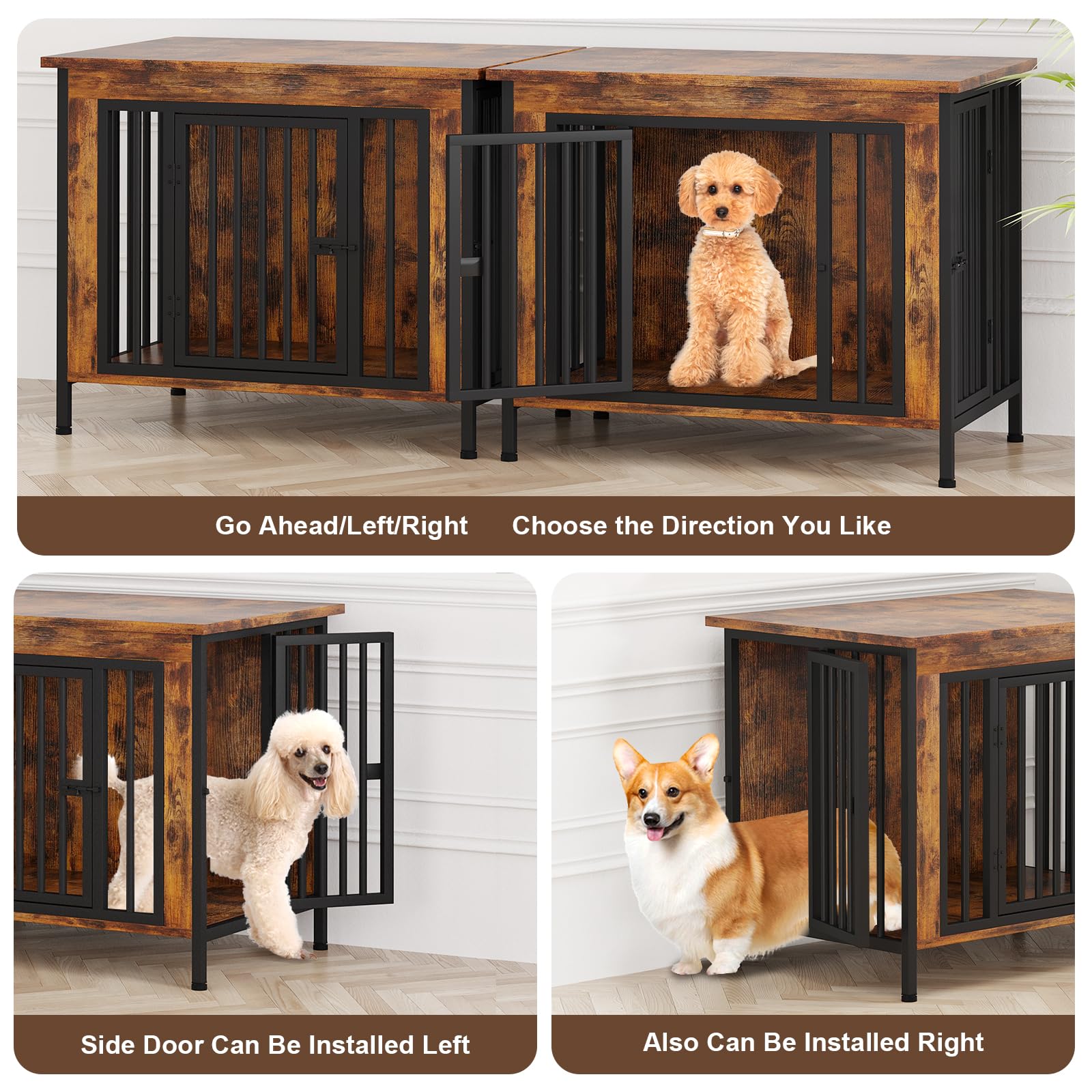 EasyCom Dog Crate Furniture for 1 or 2 Dogs, Heavy Duty Single/Double Dog Crates for Small/Medium/Large Dogs, Dog Kennel Furnitu