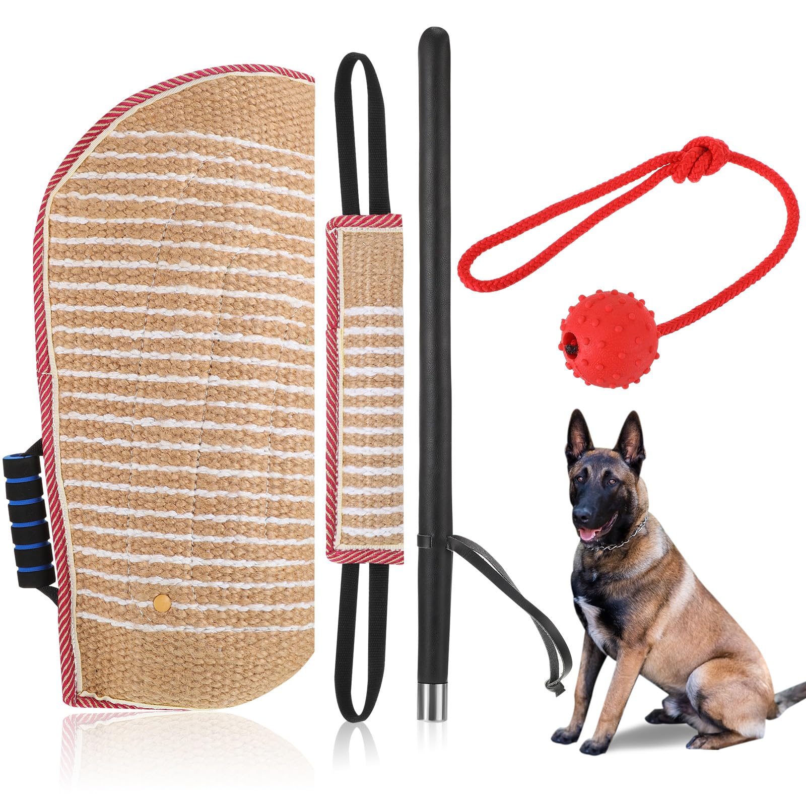 Leyndo 4 Pcs Dog Training Set Include Dog Sleeve Pillow Tug Toy Training Stick And Rubber Ball Professional Equipment For Biting