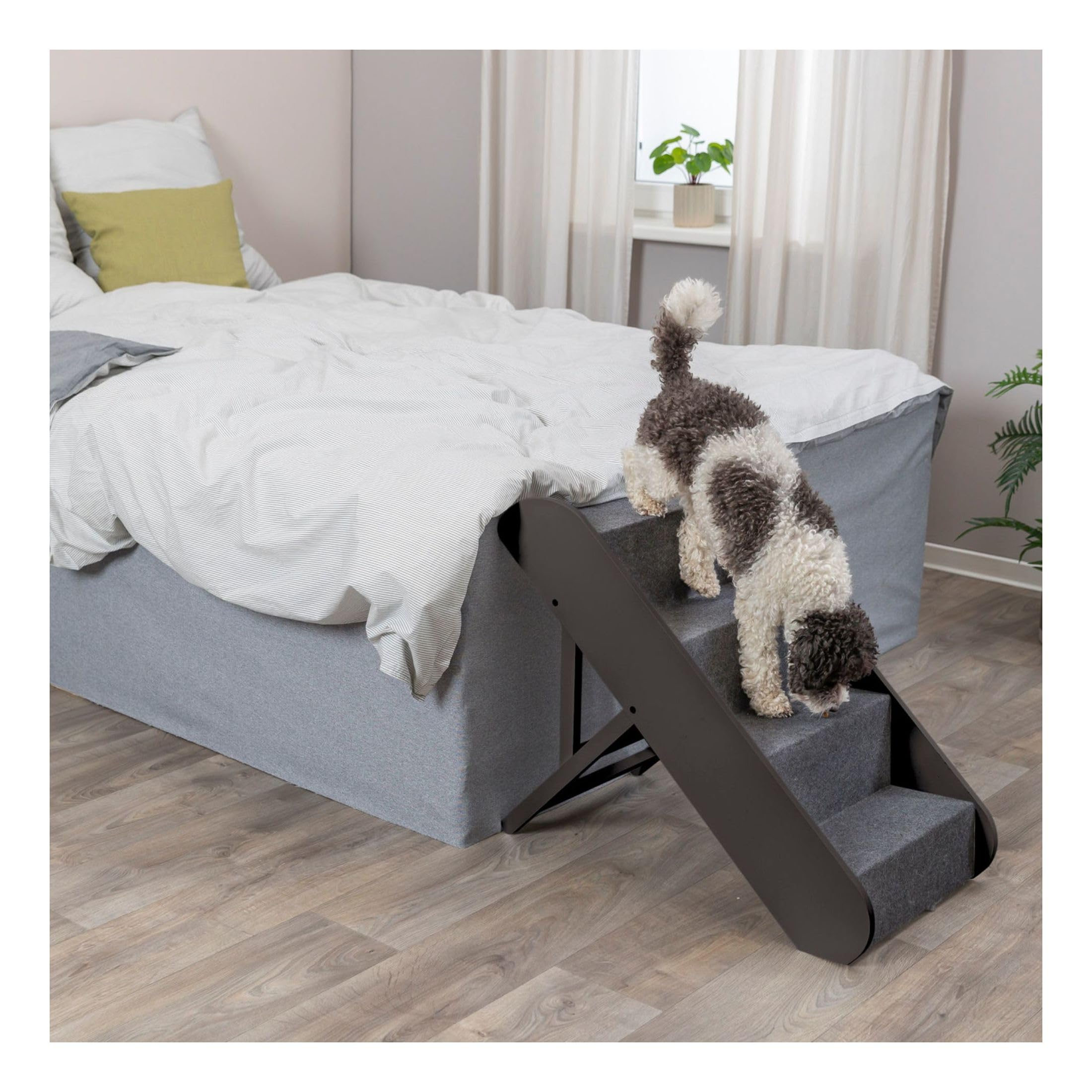 TRIXIE Dog Stairs with Nonslip Carpet - 4 Step Pet Stairs for Beds and Couches - Easily Adjustable - in Espresso Brown
