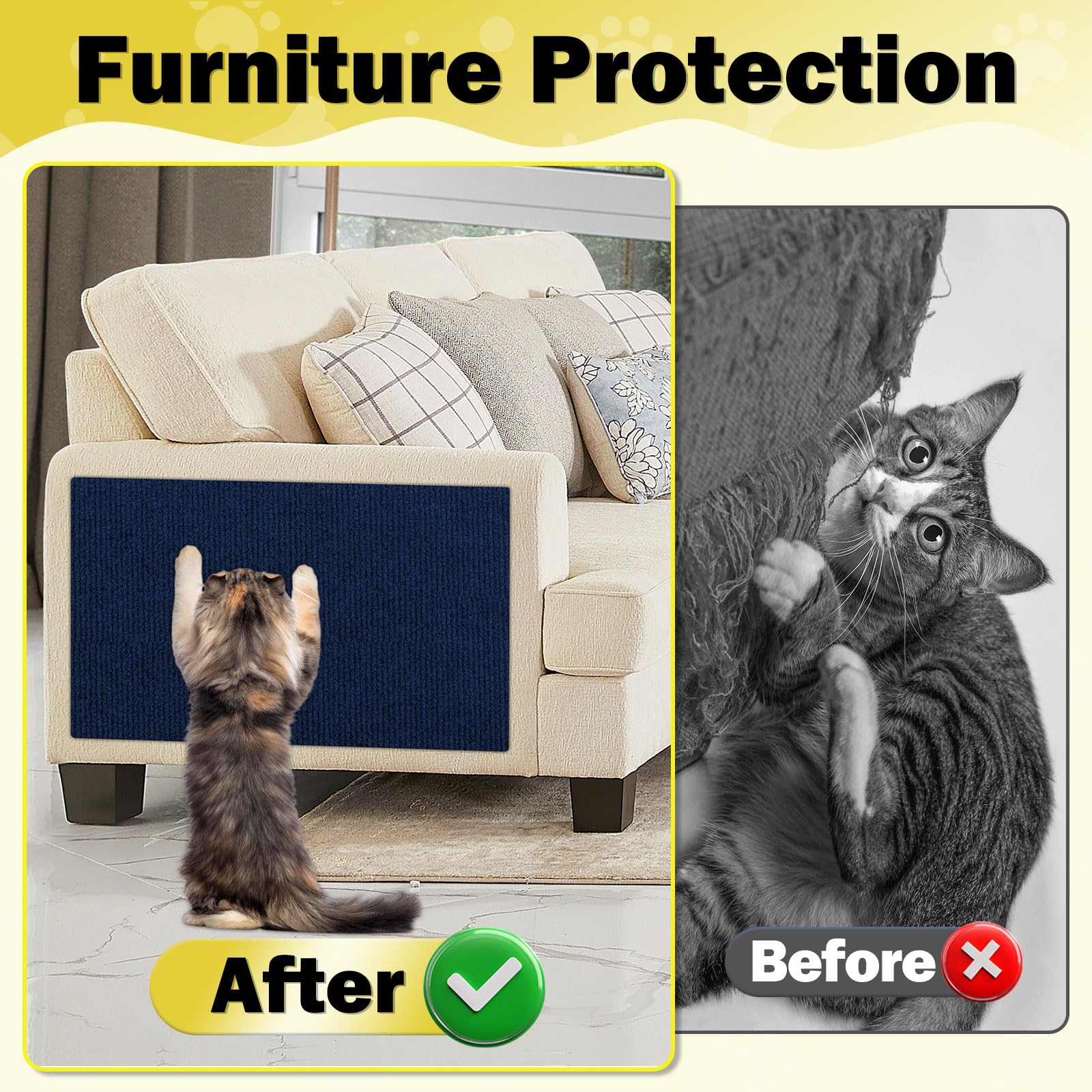 Enonci 78.7''X15.8'' Large Couch Protector From Cat Claws,Anti Scratch Furniture Protector For Cats Corner Wall Scratcher,Replac