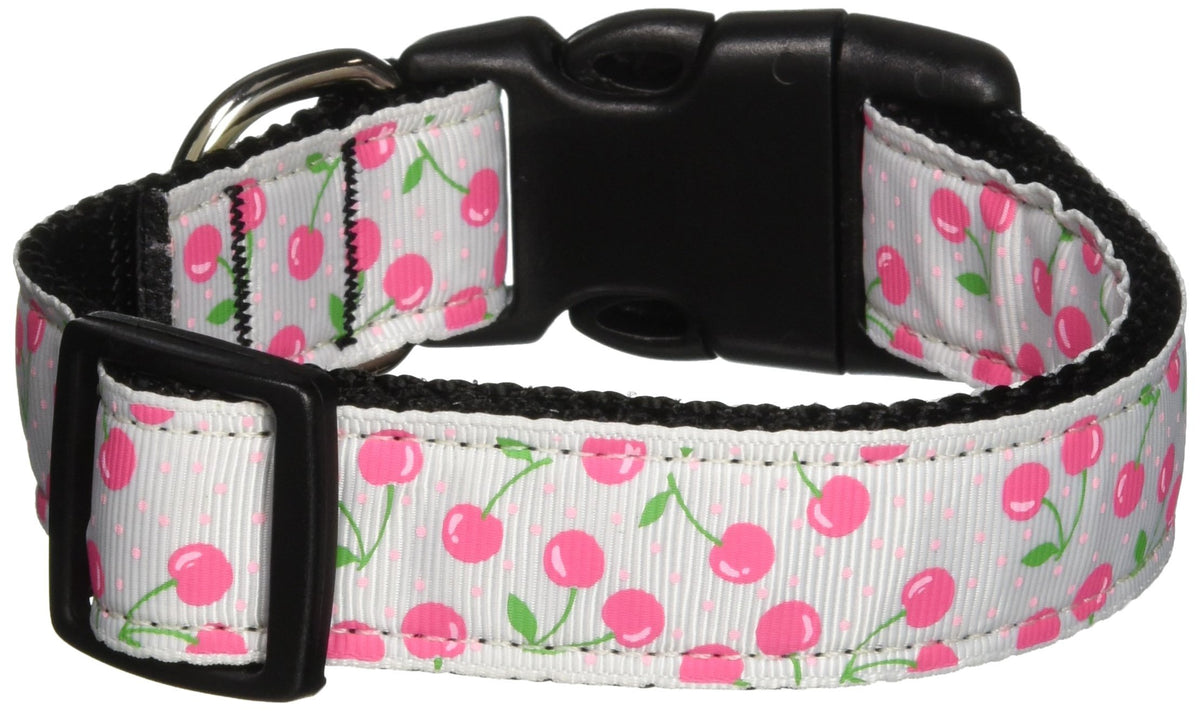 Pet Dog & Cat Nylon Collar or Leash, &quot;Cherries&quot; White MD Collar