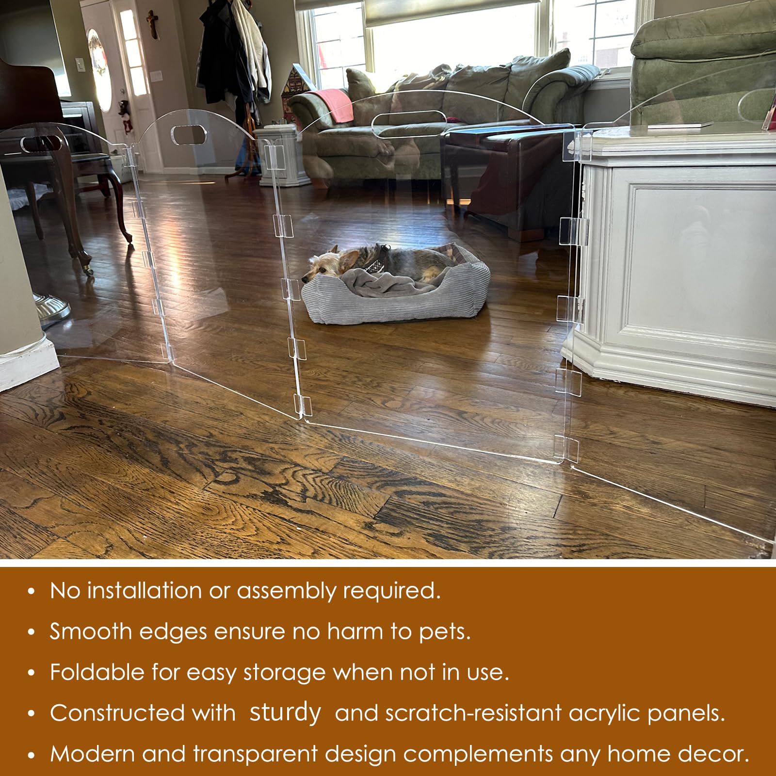 Extra-Wide Clear Acrylic Freestanding Dog Gates for The House - Folding 6-Panel Pet Gates for Doorways, Stairs, and Open Spaces,