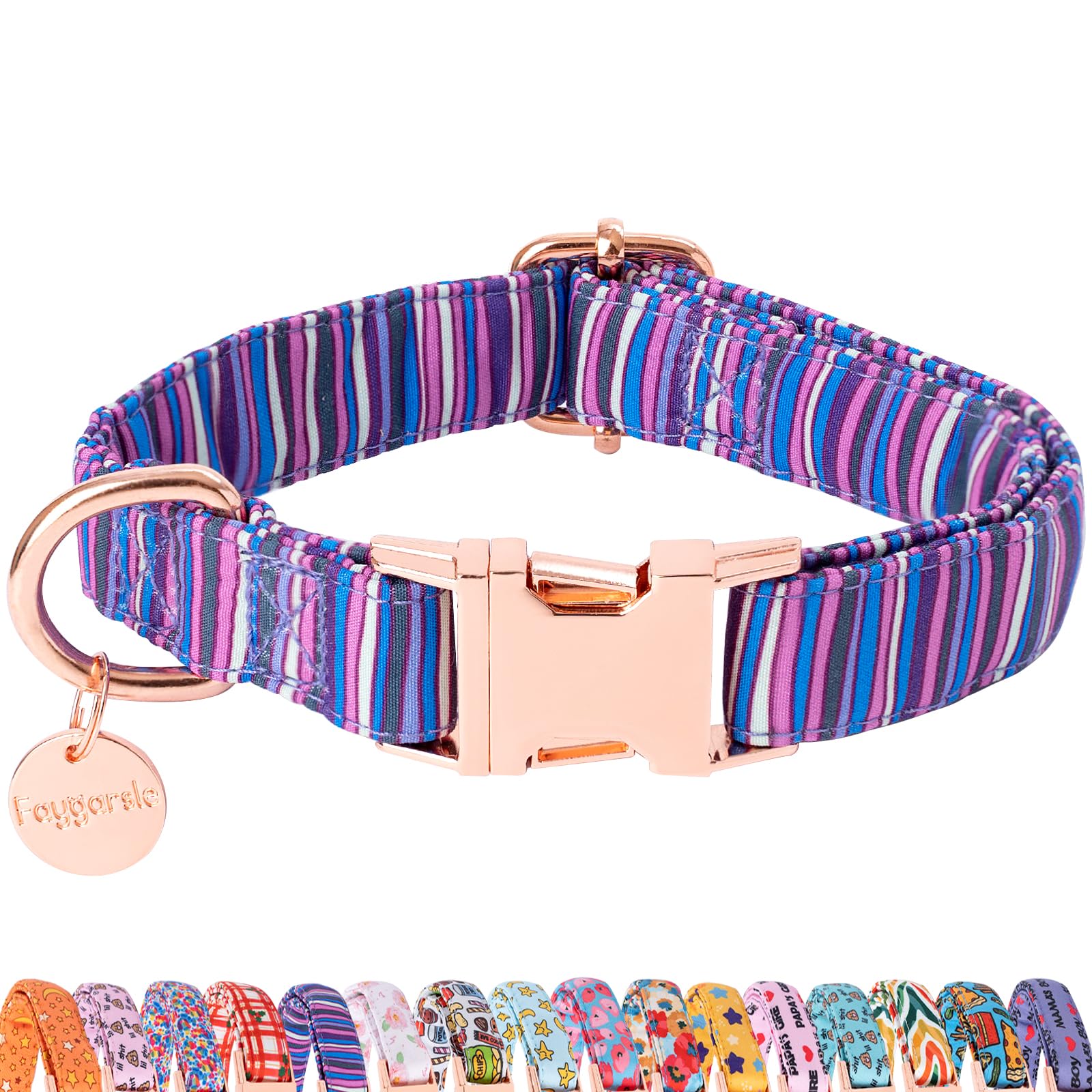 Faygarsle Colorful Striped Pattern Dog Collar For Small Medium Large Dogs Cute Puppy Collars For Female Dogs For Summer Spring W