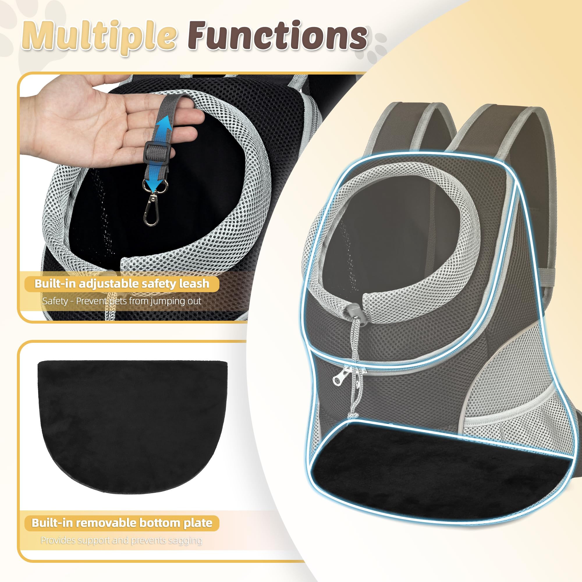 Woyyho Pet Dog Carrier Backpack Side Storage Pockets Dog Backpack Carrier Adjustable Straps Dog Head-Out Backpacks Puppy Front A