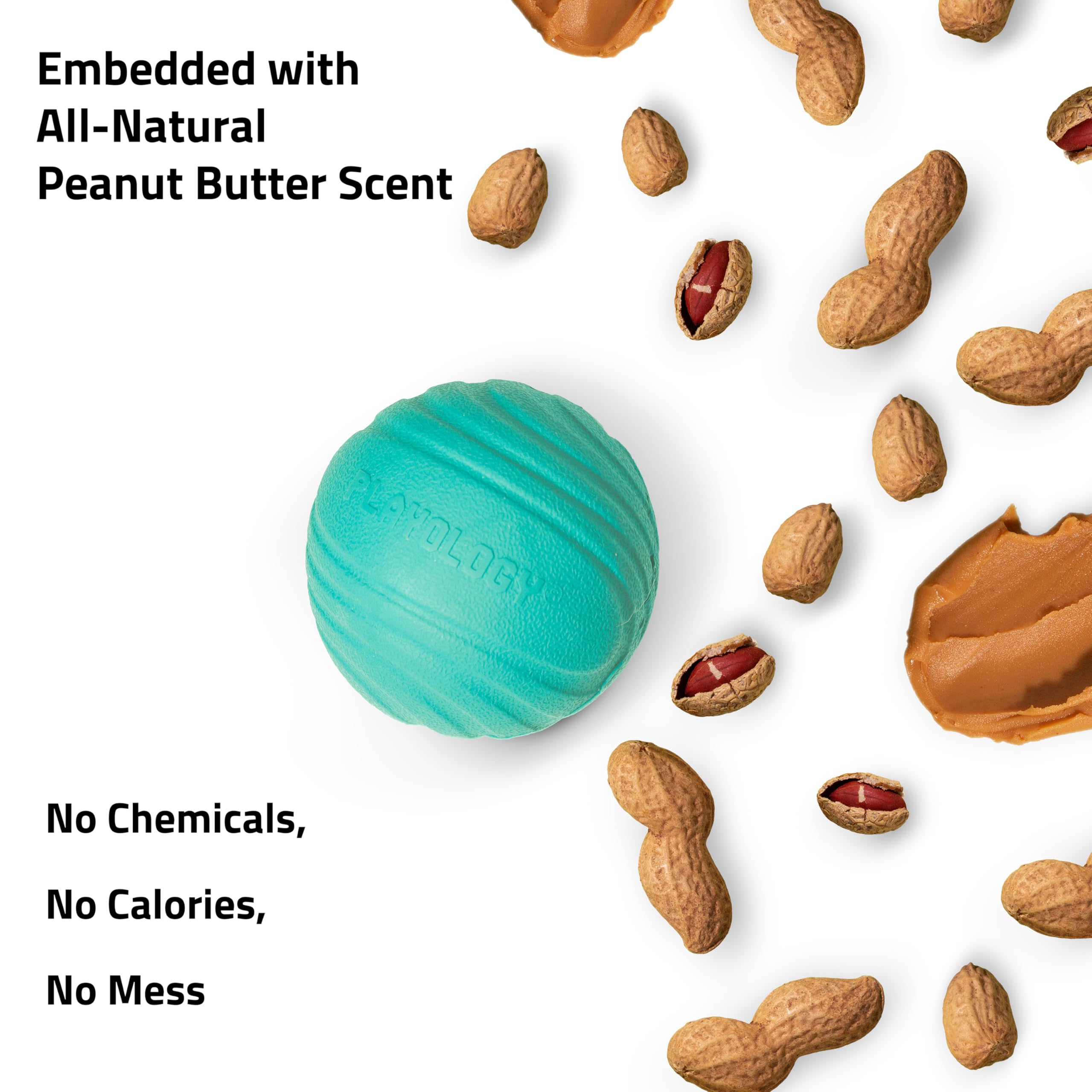 Playology Dual Layer Ball For Dogs | Engaging All Natural Peanut Butter Scented Blue Toy | Jumbo Sized Chew Ball For Large To X-
