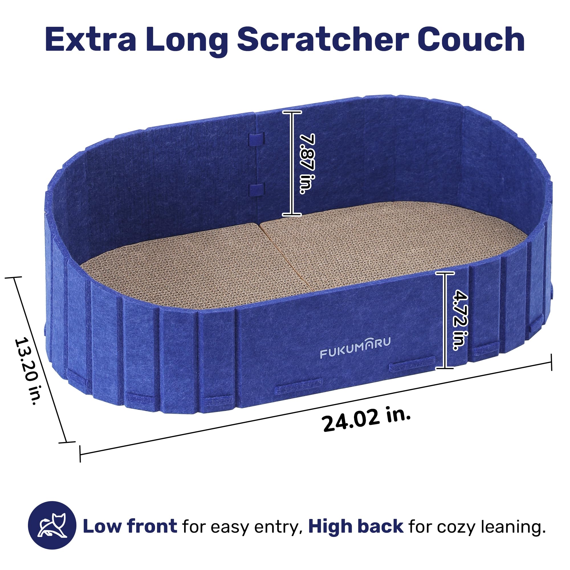 FUKUMARU Cat Scratcher, 24" Sofa Shape, Reversible Felt Board, Large, Blue, Model ST06