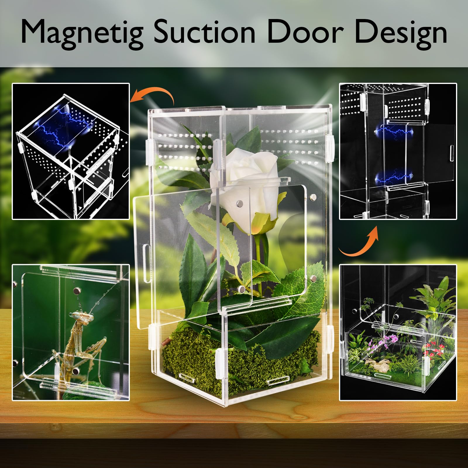 Acrylic Jumping Spider Enclosure, 6 * 6 * 9 Inch Large Tarantula Enclosure With Front And Top Opening Door For Tarantula, Insect