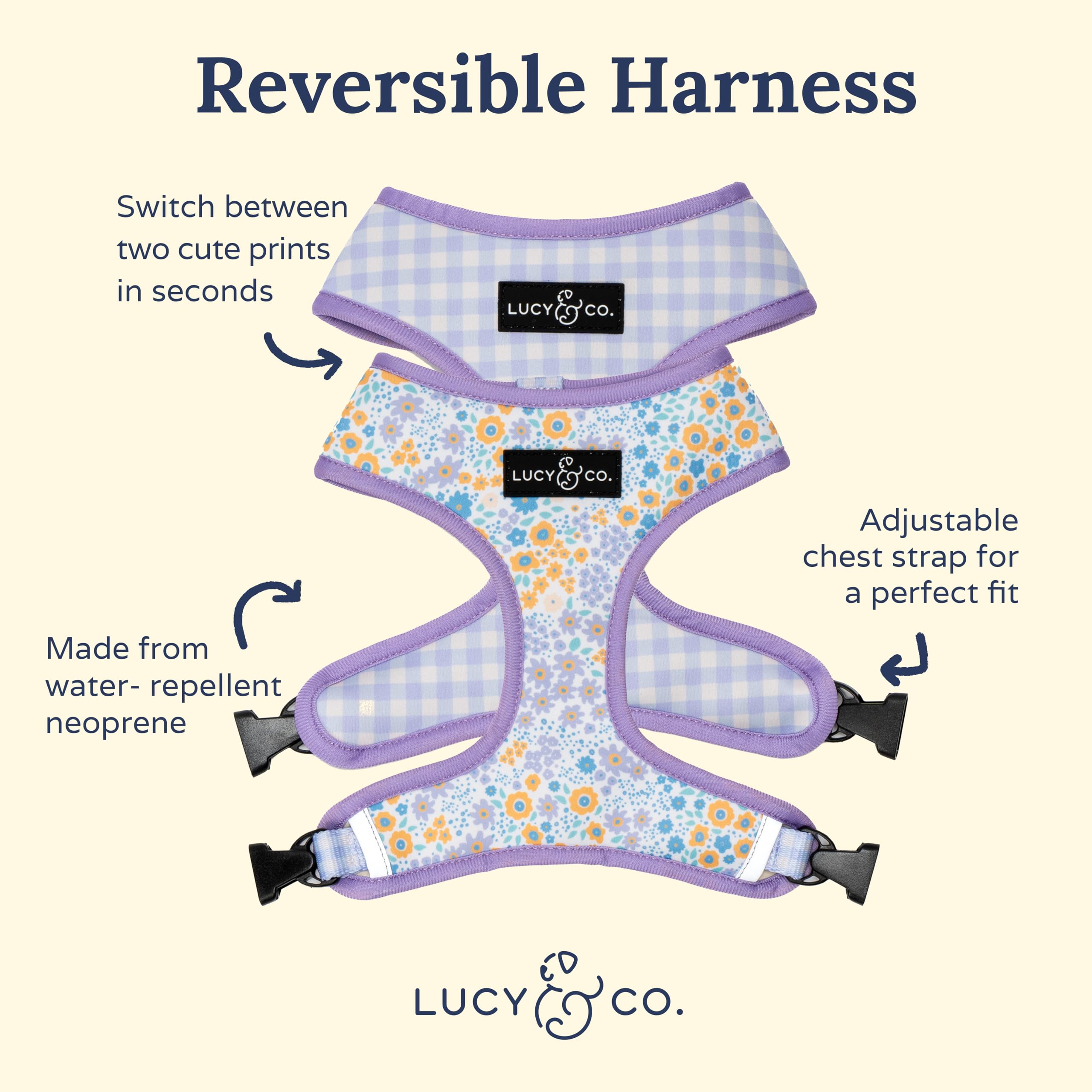 Lucy & Co. Cute Reversible Dog Harness Walking Halter - Best Designer Pet Harnesses For Xs - Xl Dogs - Padded Adjustable Vest Fo