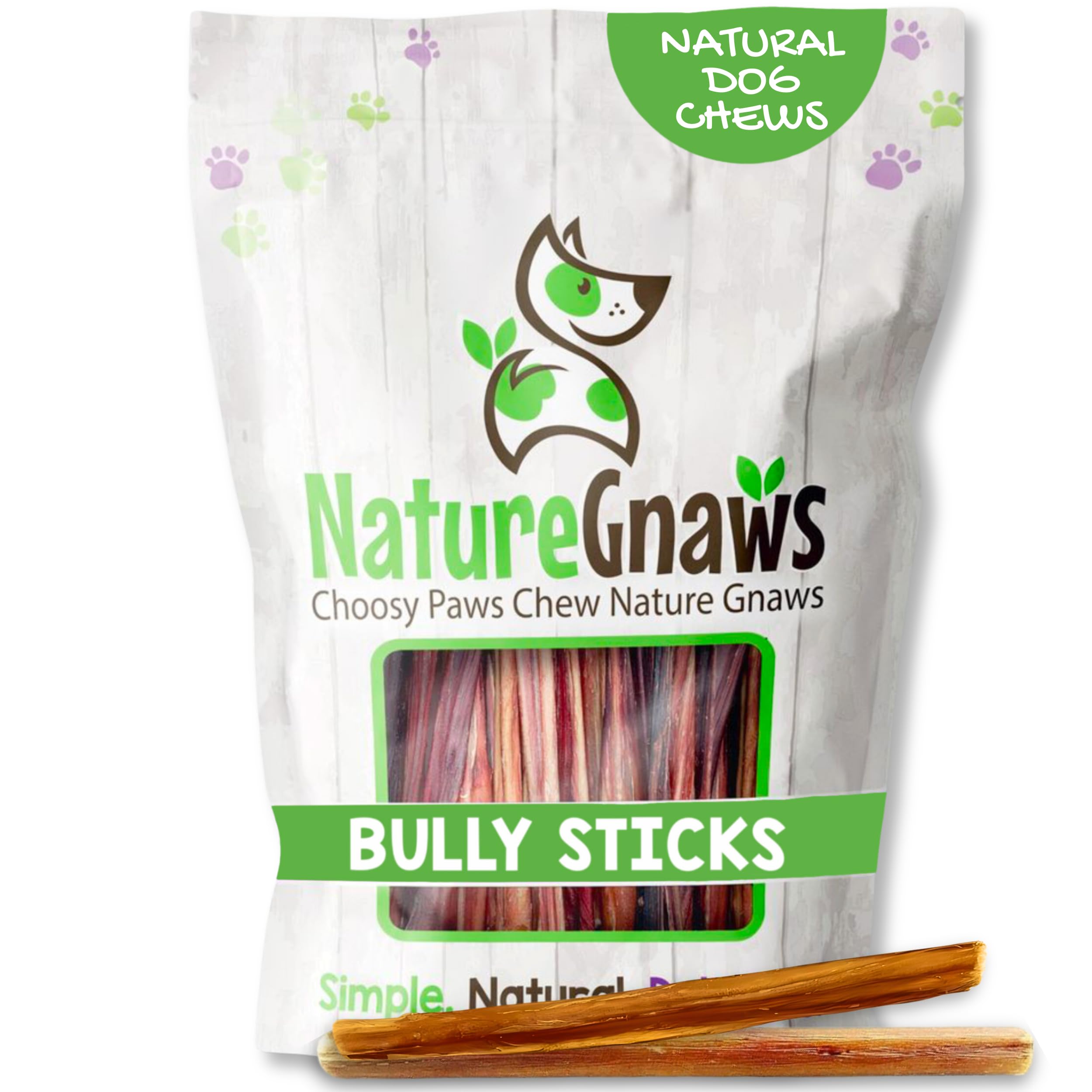 Nature Gnaws Extra Thin Bully Sticks for Small Dogs 5-6 (10 Count) - Long Lasting for Light Chewers and Puppies - Natural Beef D