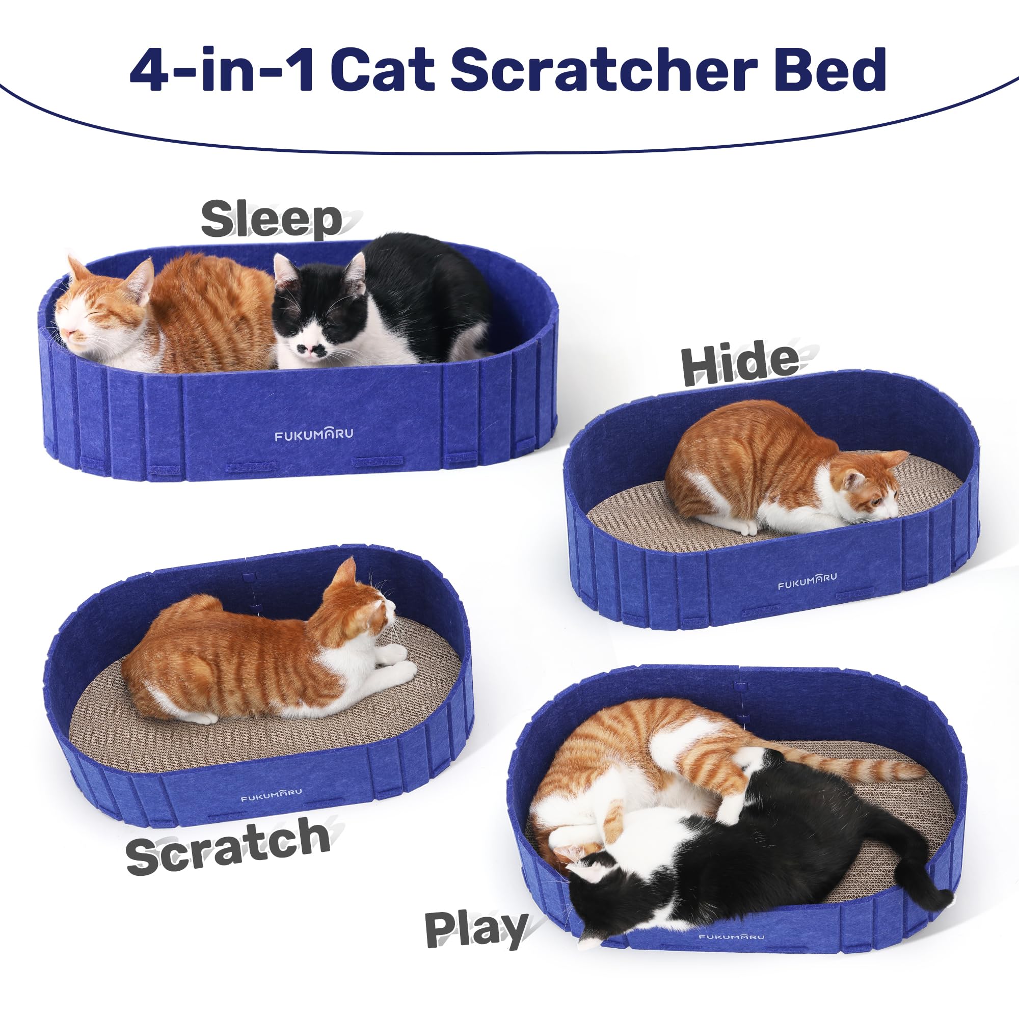 FUKUMARU Cat Scratcher, 24" Sofa Shape, Reversible Felt Board, Large, Blue, Model ST06