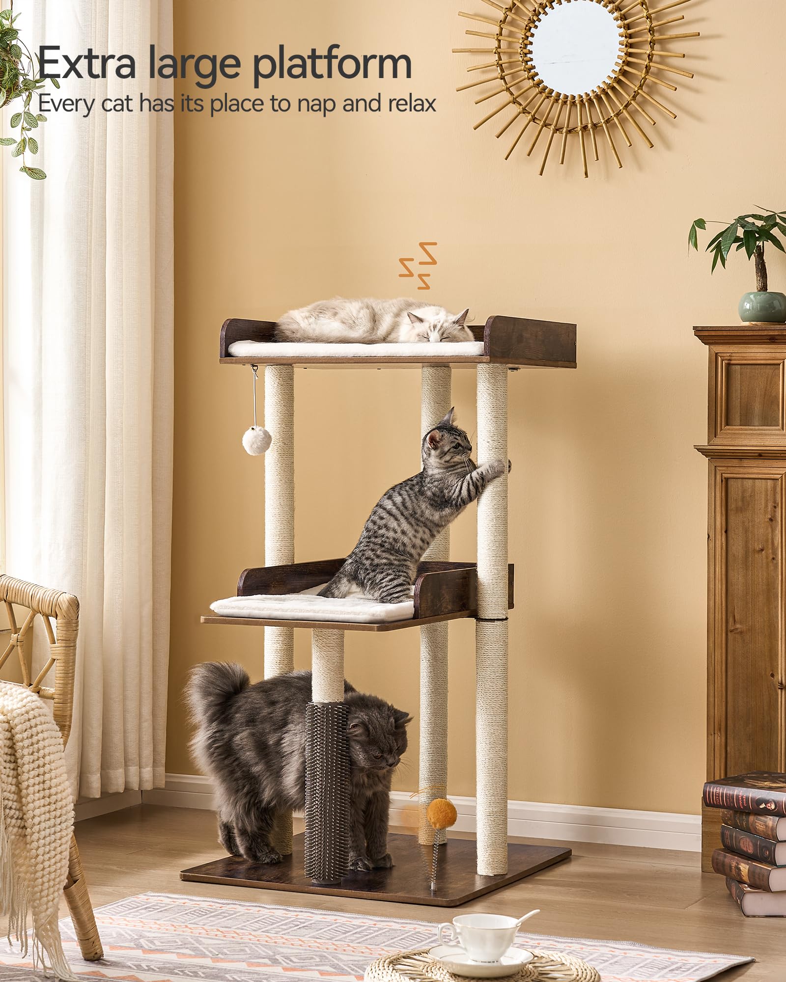 Fourfurpets 43.7'' Cat Tree, Modern Cat Tree Tower, Cat Tower For Indoor Cats Large Adult, Big Cat Tree With Scratching Post, Wo