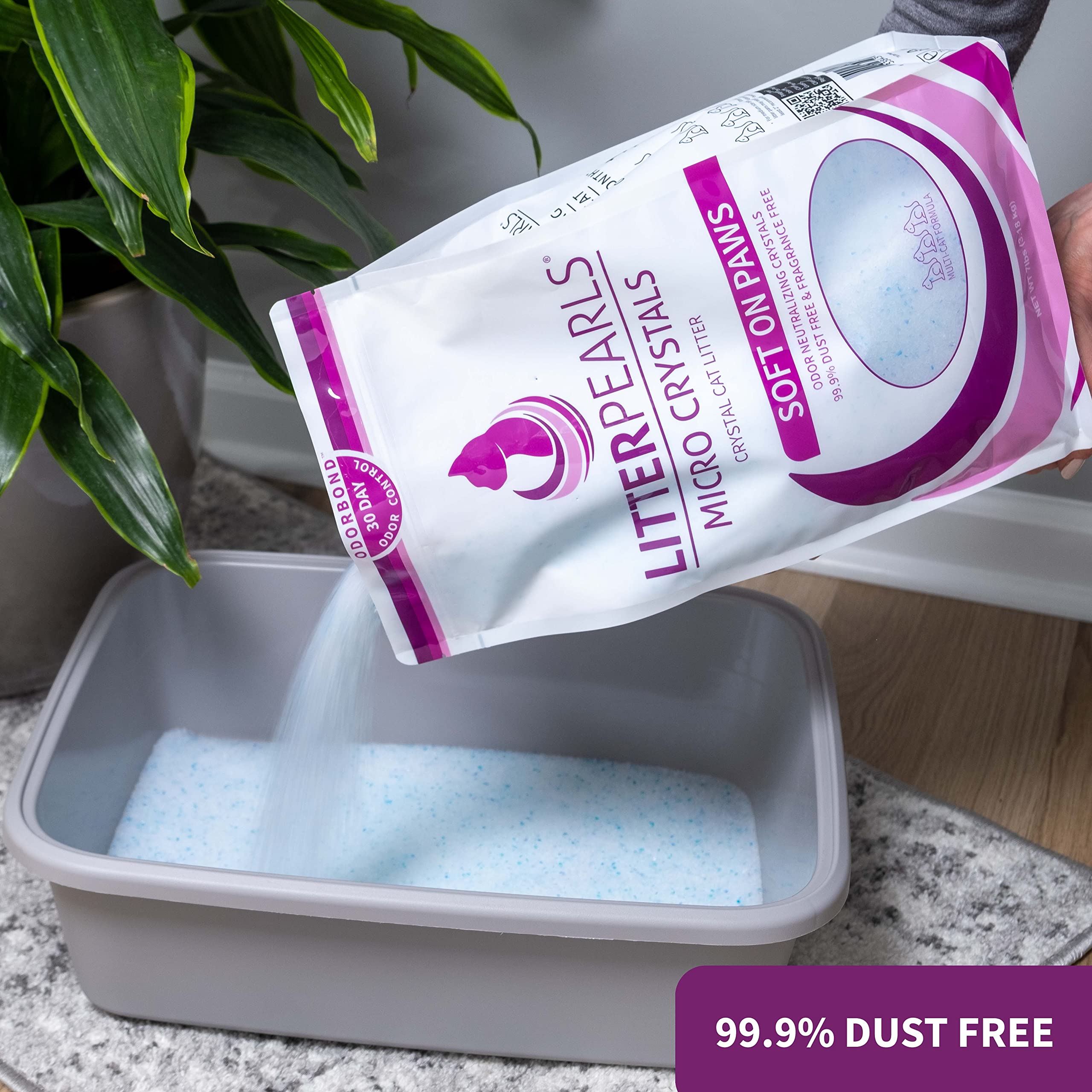Litter Pearls Micro Crystals Unscented Non-Clumping Crystal Cat Litter With Odorbond, 7 Lb, White, Clear And Blue Crystals (Lpmc7)