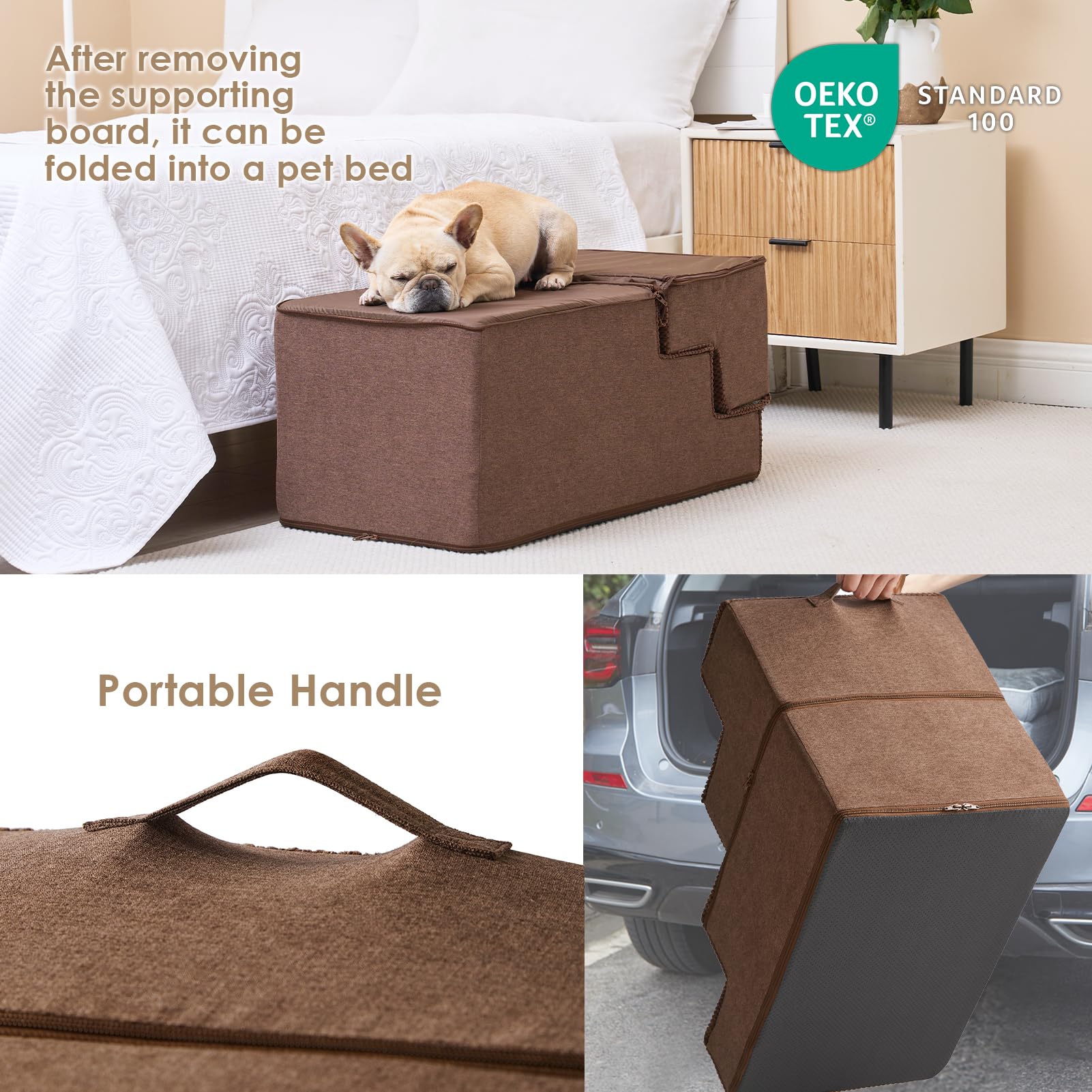 Eheyciga Dog Stairs For High Bed 22.5”H, 5-Step Dog Steps For Bed, Pet Steps For Small Dogs And Cats, Non-Slip Balanced Dog Indoor Ramp, Brown