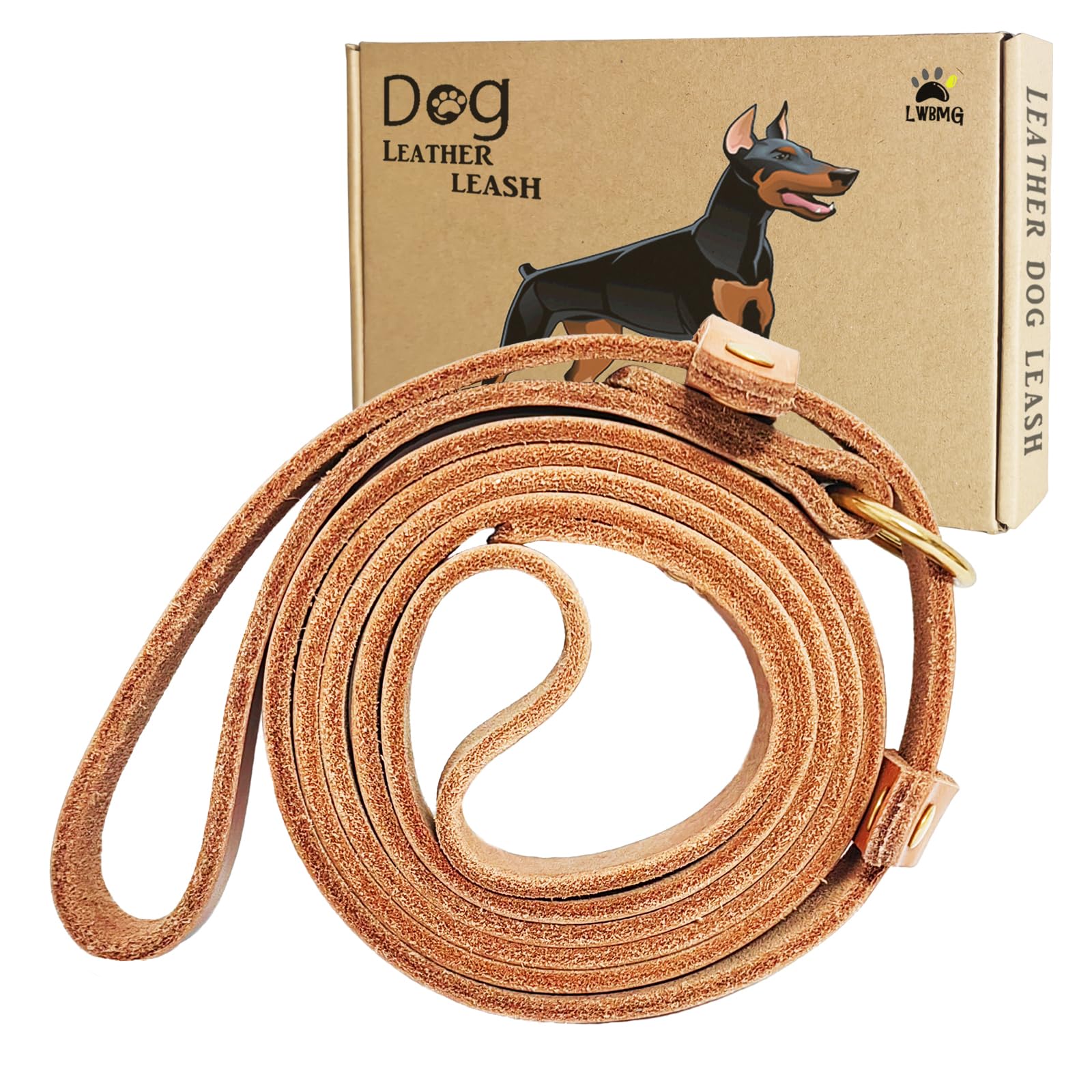 Lwbmg 5.6Ft Leather Dog Leash, Real Leather Slip Lead For Medium Large Dogs, Adjustable Heavy Duty Pet Dog Training Leash Tan