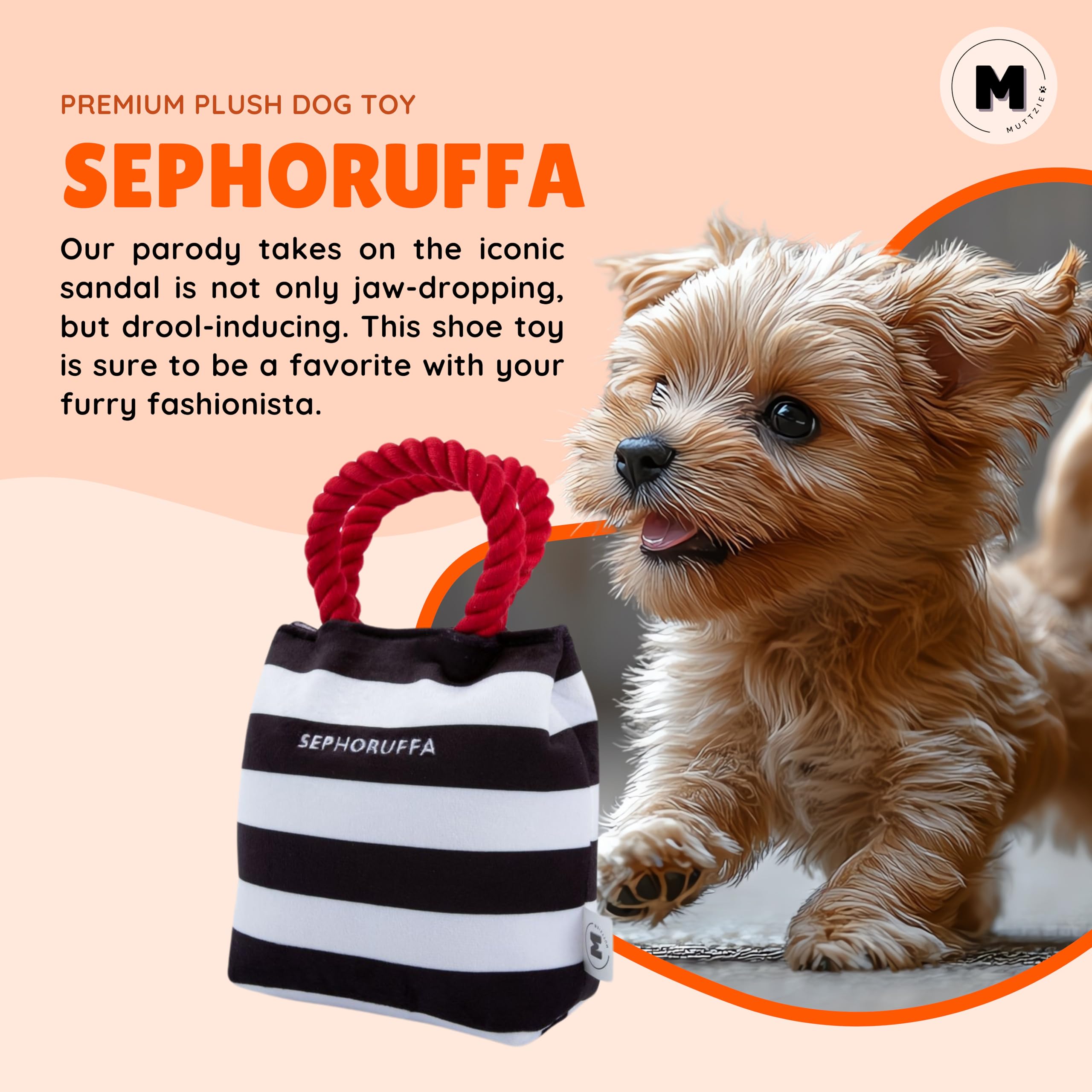 Muttzie Sephoruffa Bag - Adorable Plush Parody Dog Toy With Dual Squeaker For Engaging And Safe Playtime For Dogs