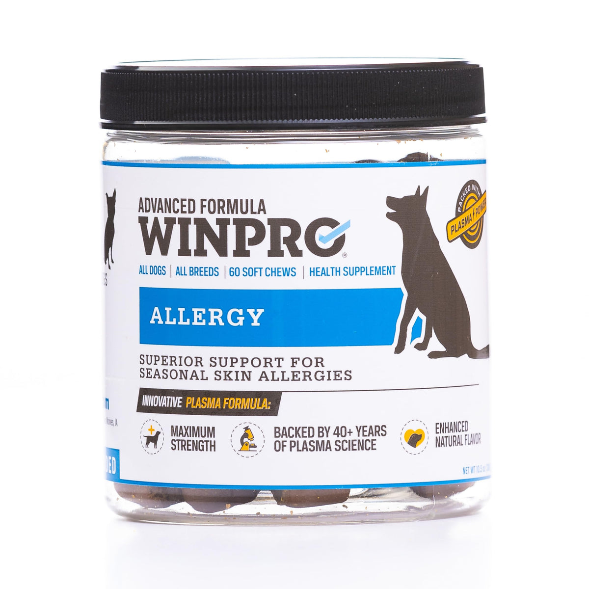 Winpro Pet Allergy Grain-Free Plasma-Powered Soft Chews, 60 Chews, Natural Blood Protein Supplements For Dogs Providing Relief F