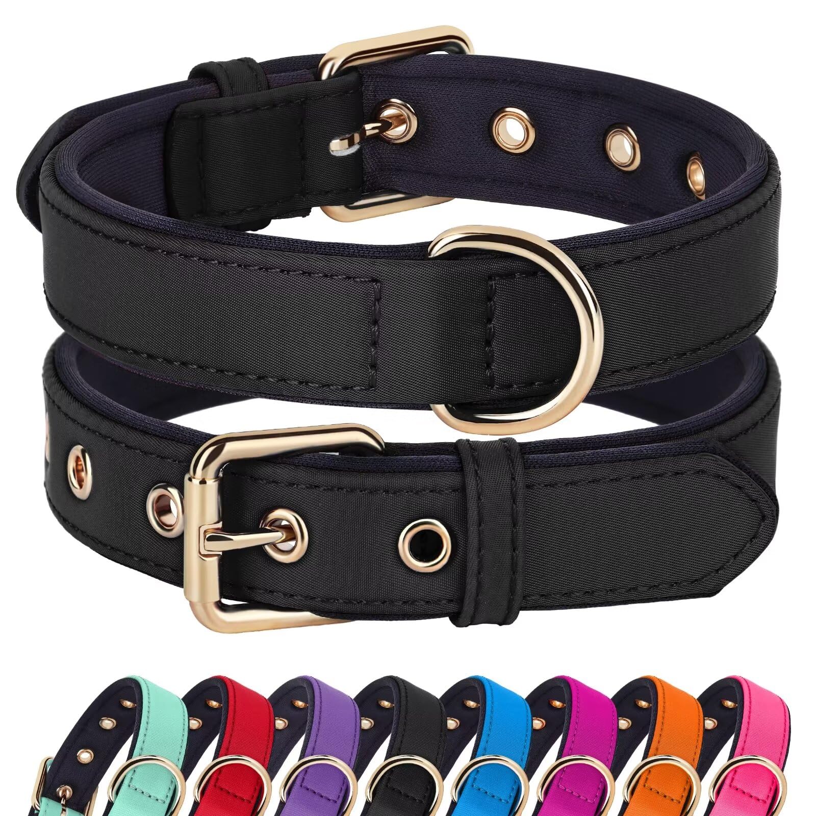 Didog Soft Padded Dog Collars For Medium Dogs, Lightweight And Breathable Dog Collar Waterproof With Metal Buckle, Black, L