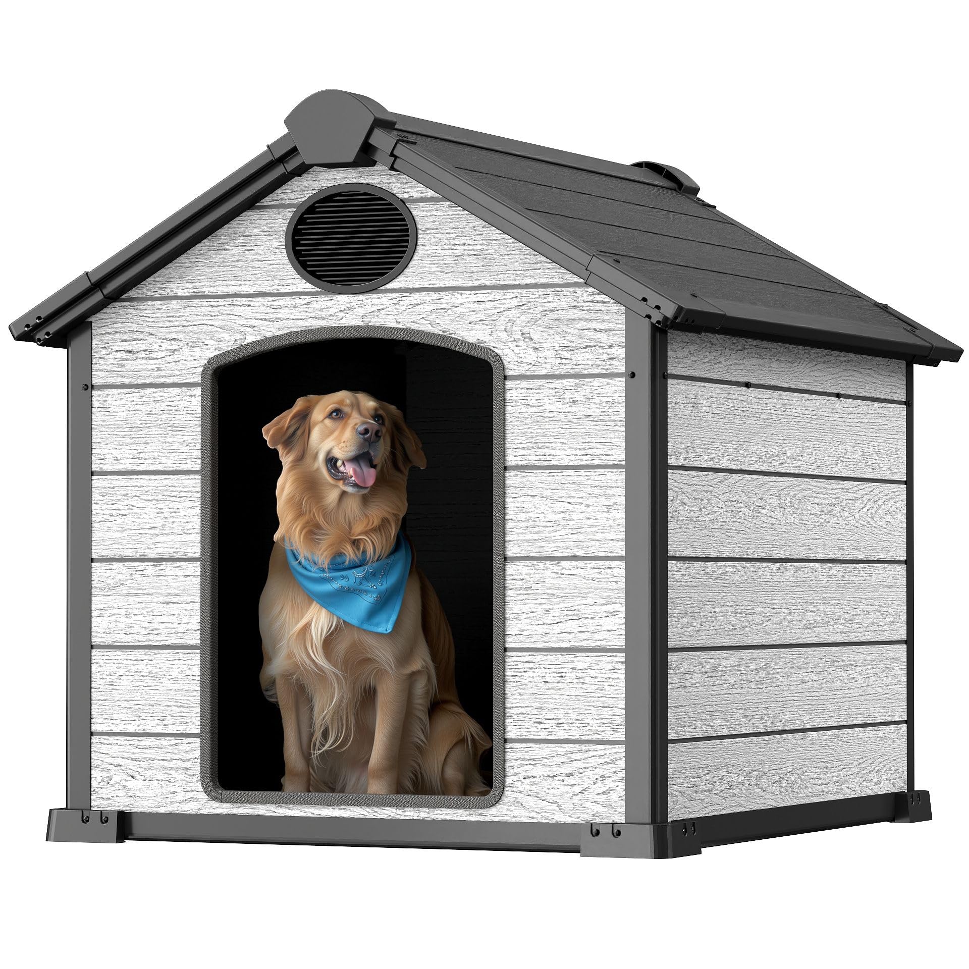 EHHLY 46 Large Dog House Outdoor Weatherproof, 3XL Big Dog House for Large Dog Outside, Insulated Igloo Pet House with Elevated 
