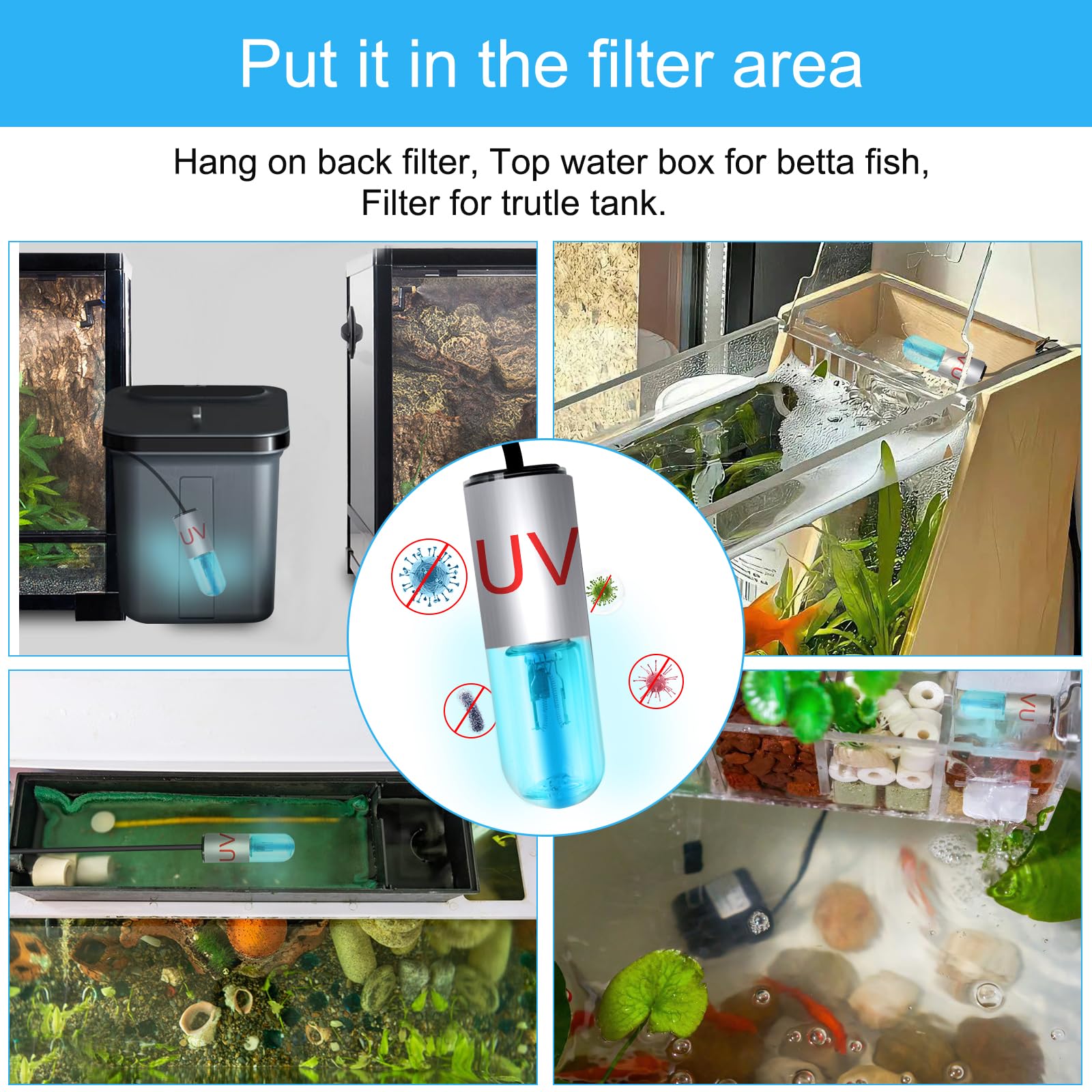 Taishan Aquarium Clean Light,3W Mini Algae Removal Light With Timer,Aquarium Water Clean Green Clear Waterproof Clean Light For