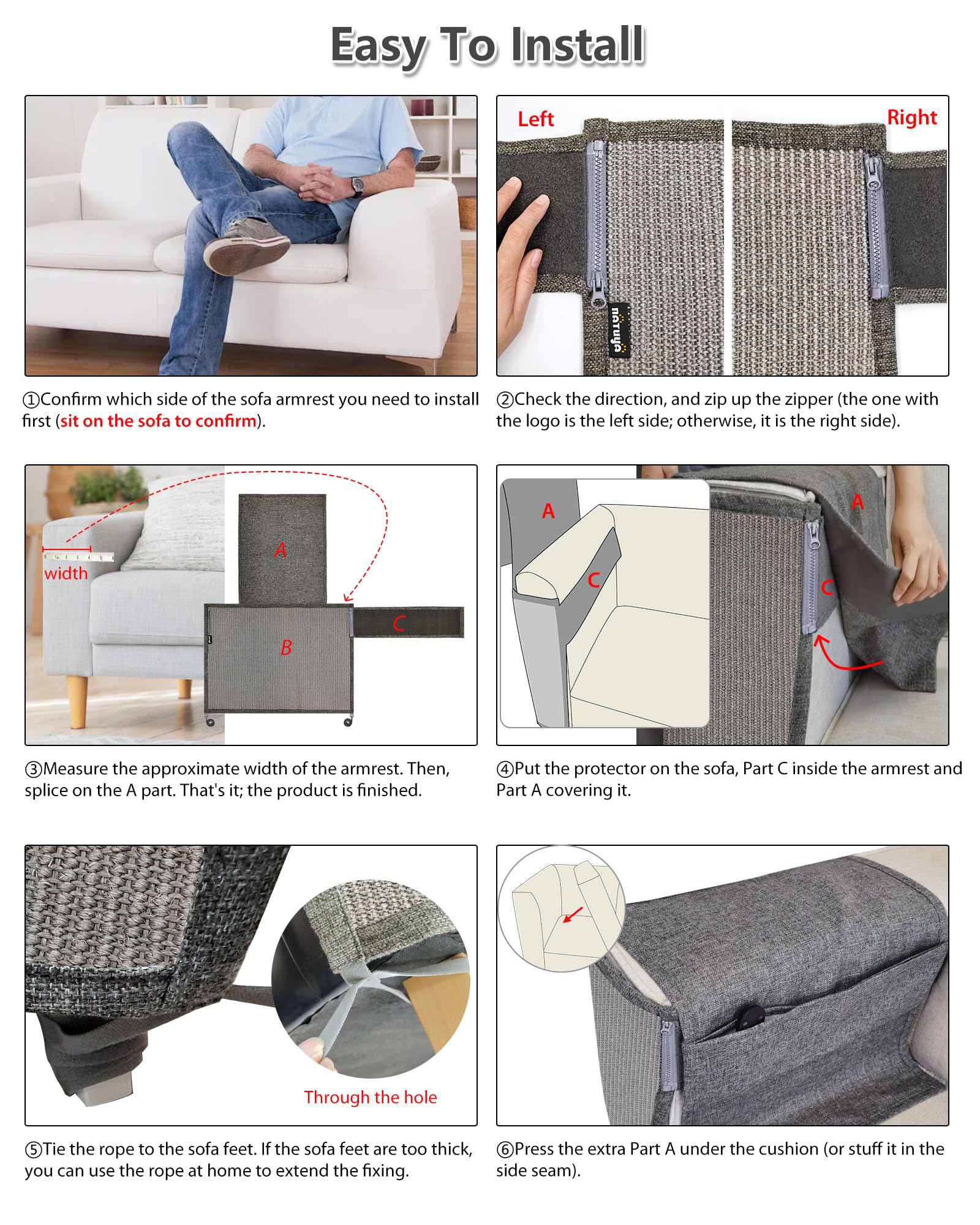 Natuya Cat Scratch Couch Protector, Sisal Furniture Protector Cats Scratching Pad, Anti-Cat Scratch Sofa Armrest Couch Protectiv