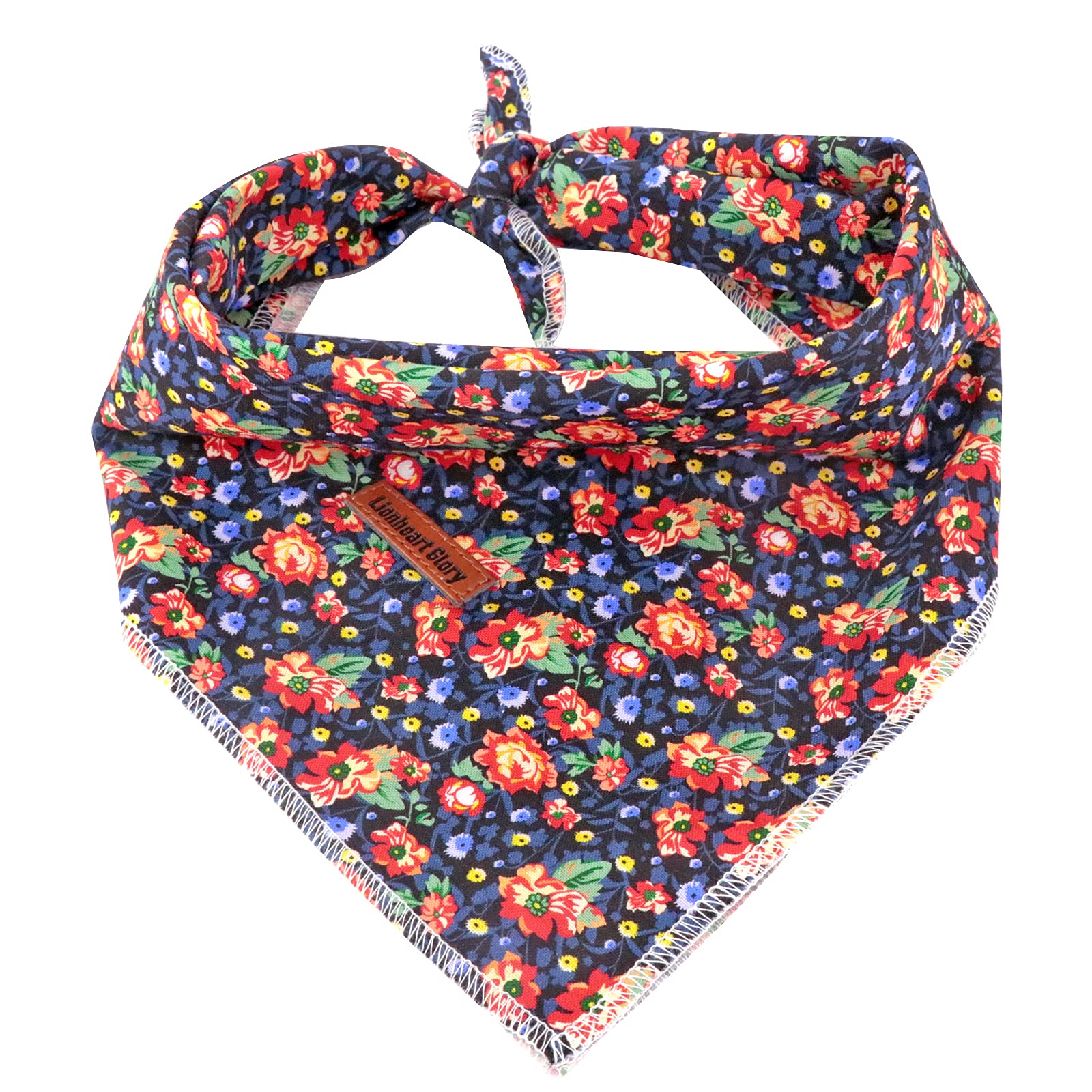 Lionheart Glory Dog Bandana 1 Pack Washable Soft Cotton Floral Print Bibs Scarf, Adjustable Kerchief Square Dog Bandanas For Sma