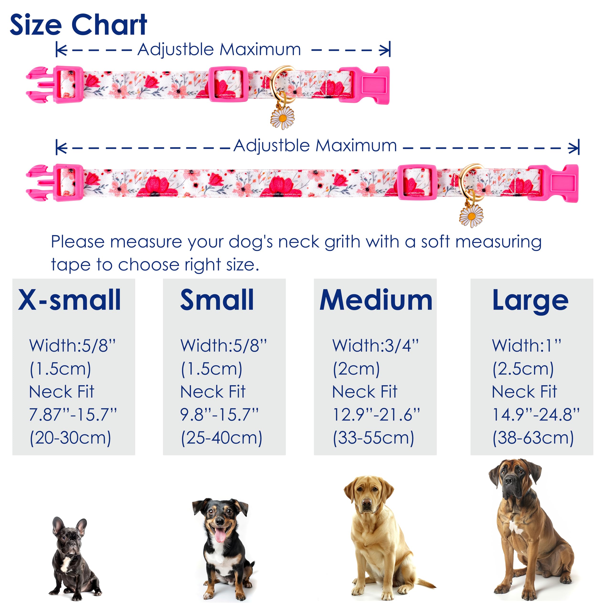 Raisingwell Cotton Dogs Collar Light Pink Flower Patterns For Boys And Girls Cute Dog Collars Summer Fall Gift Adjustable For Me