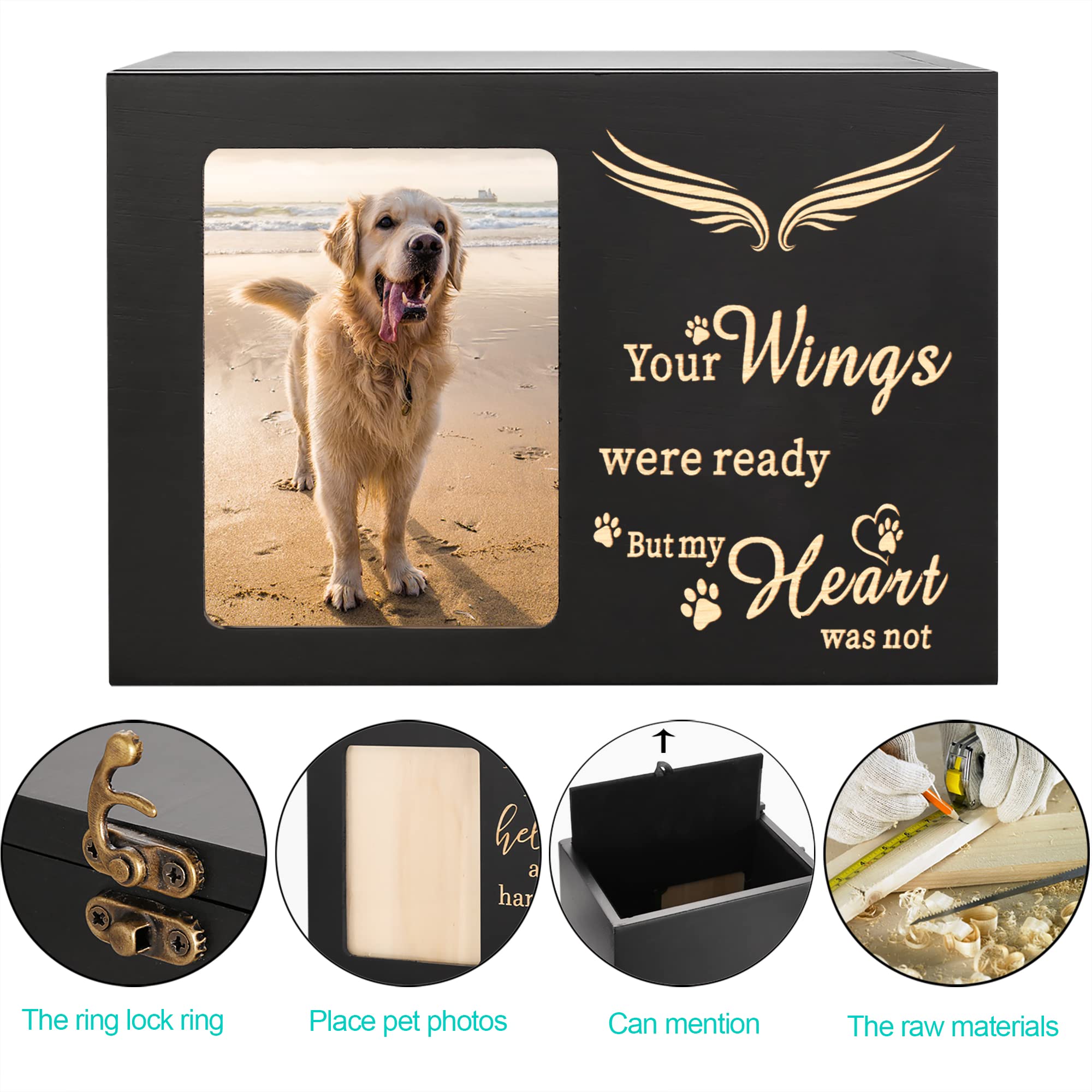 DGDCDV Large Wooden Pet Memorial Urn with Photo Frame - Black Flannel Lining for Dog or Cat Ashes