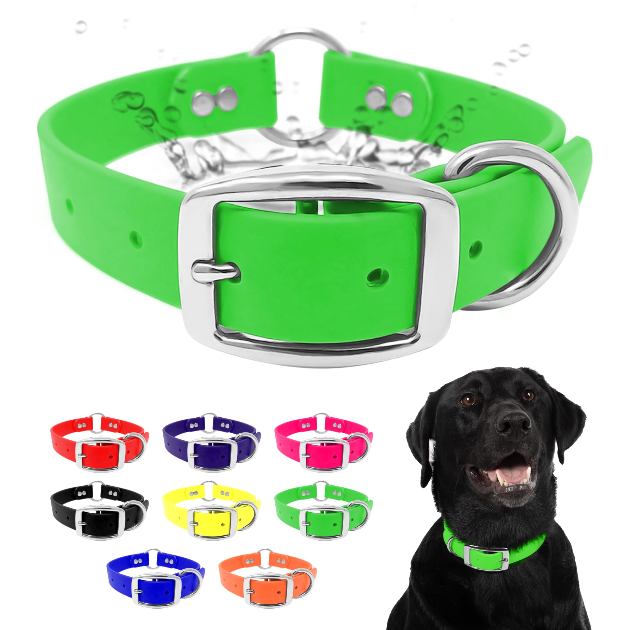 Regal Dog Products Small Light Green Dog Collar With Heavy Duty Double Buckle & D Ring Vinyl Coated, Custom Fit, Adjustable Biot