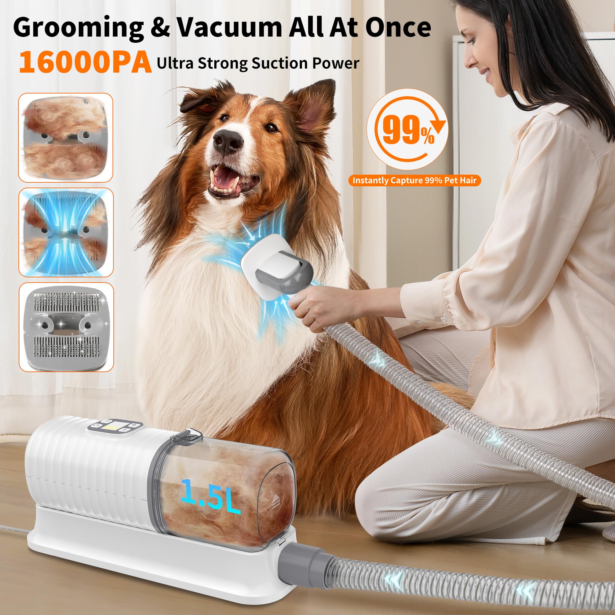 Binroc Dog Grooming Vacuum & Hair Dryer Dog Blower For Shedding Grooming, 6 In 1 Pet Grooming Vacuum For Dogs Cats At Home With