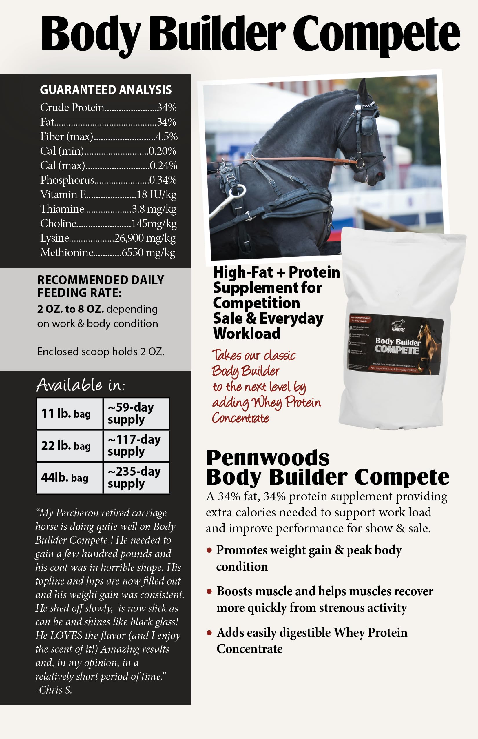 Pennwoods Body Builder Compete: Advanced Horse Weight Gain Supplement, Designed for Competition and Sale, 11lb Bag