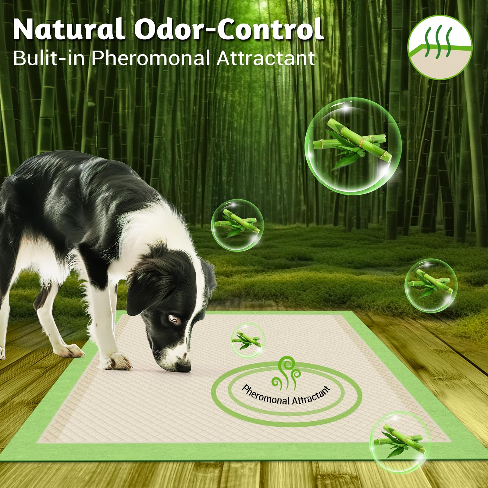 MIZOK Dog Pee Pads 36x36in Dog Pads XXL with Bamboo Odor Eliminating 11 Cups Super Absorbent 6-Layer Leak-Proof Puppy Pads with