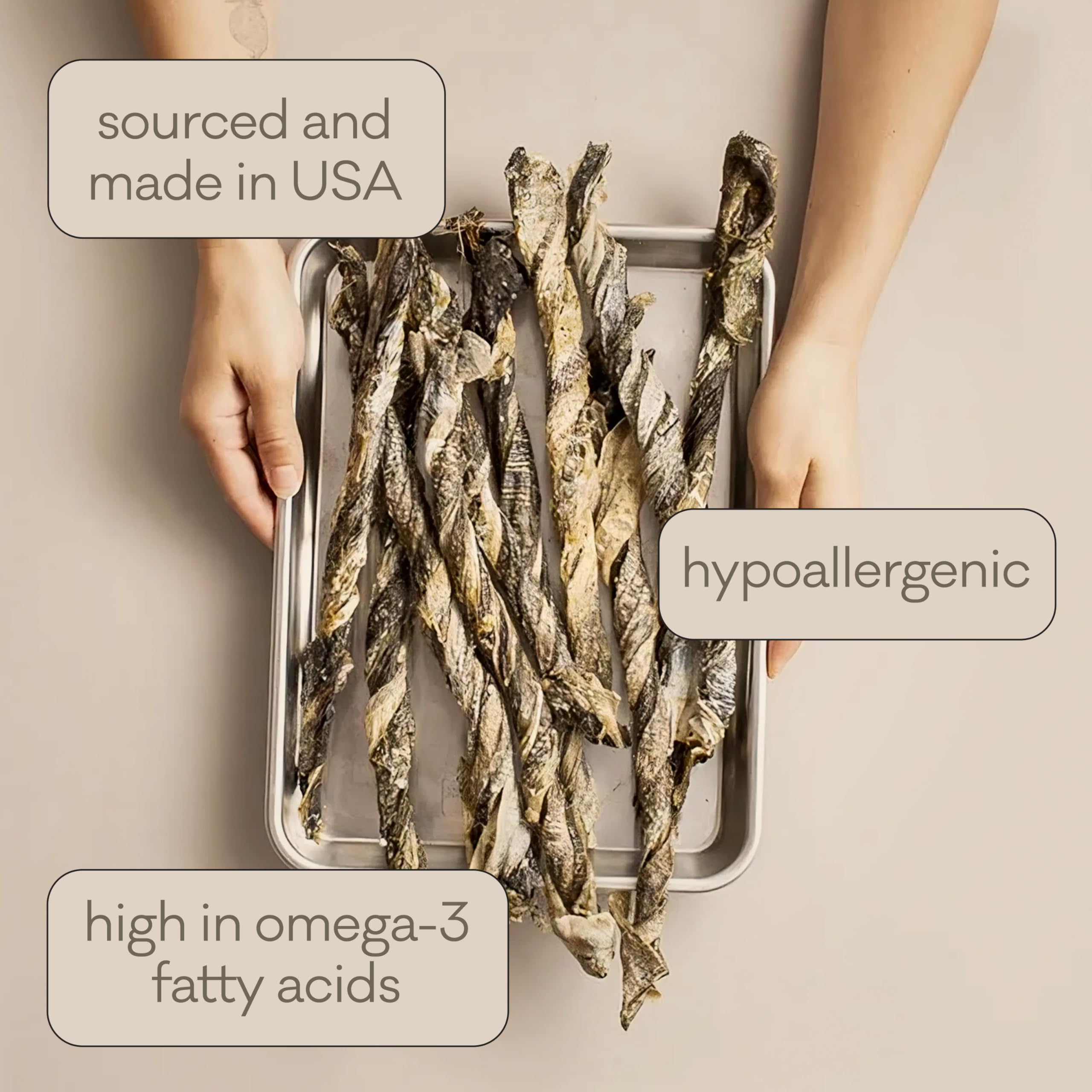 Polkadog Cod Skins for Dogs (4.7oz Regular) - Single Ingredient, Wild-Caught Fish Skin Dog Treats for All Breeds - High in Lean