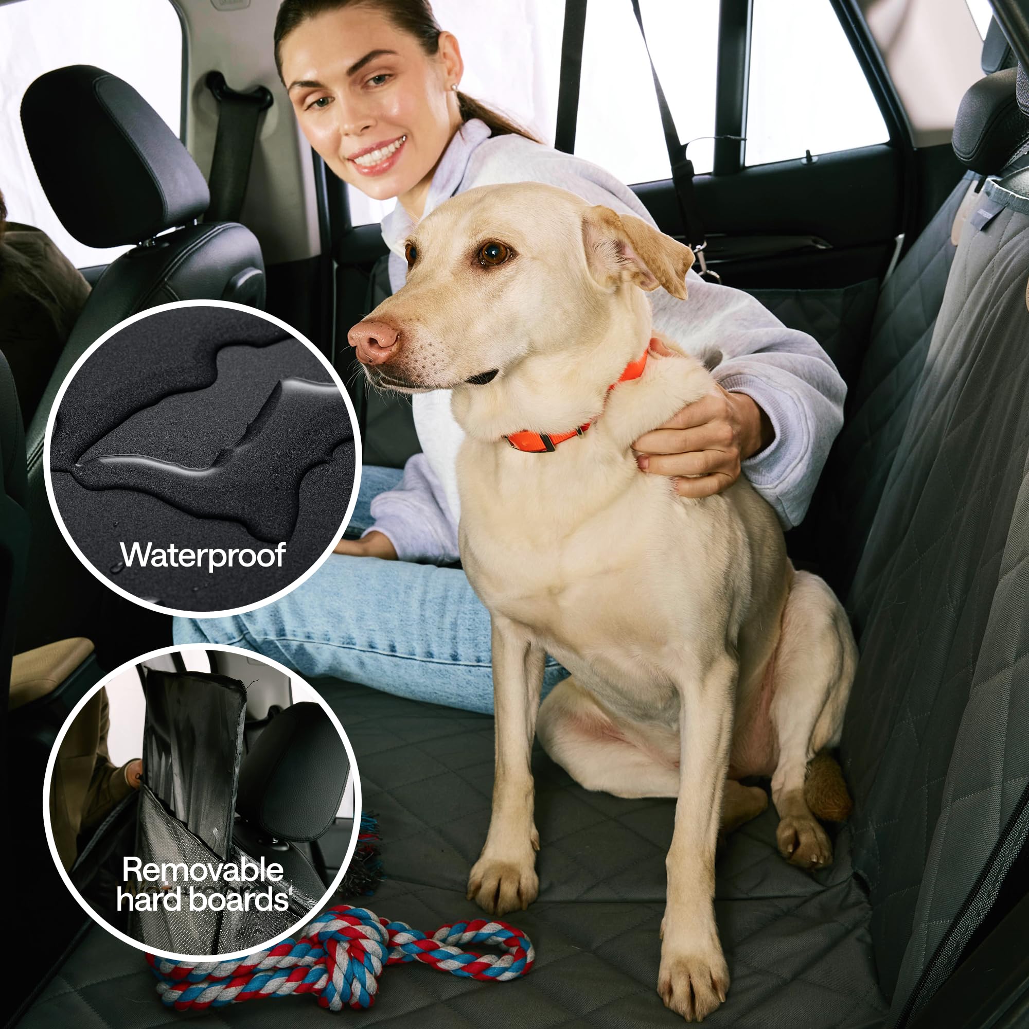 Waterproof Dog Car Seat Cover For Back Seat With Hard Bottom Inserts - Dog Hammock For Car, Suv, And Trucks - Pet Car Seat Cover