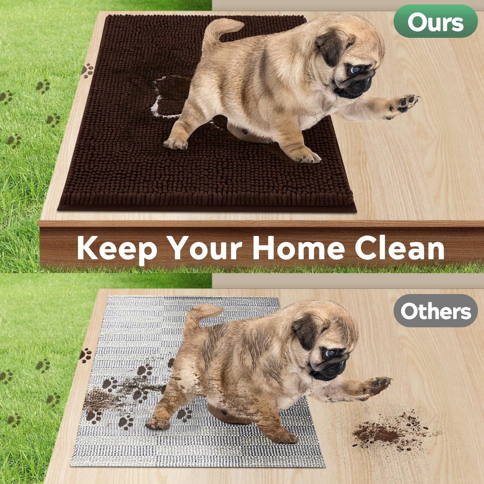 Dog Door Mat for Muddy Paws, Pet Rug Chenille Absorbent Outdoor Doormat 60 x 36 , Non Slip Heavy Indoor Doormat Soft Front Insid