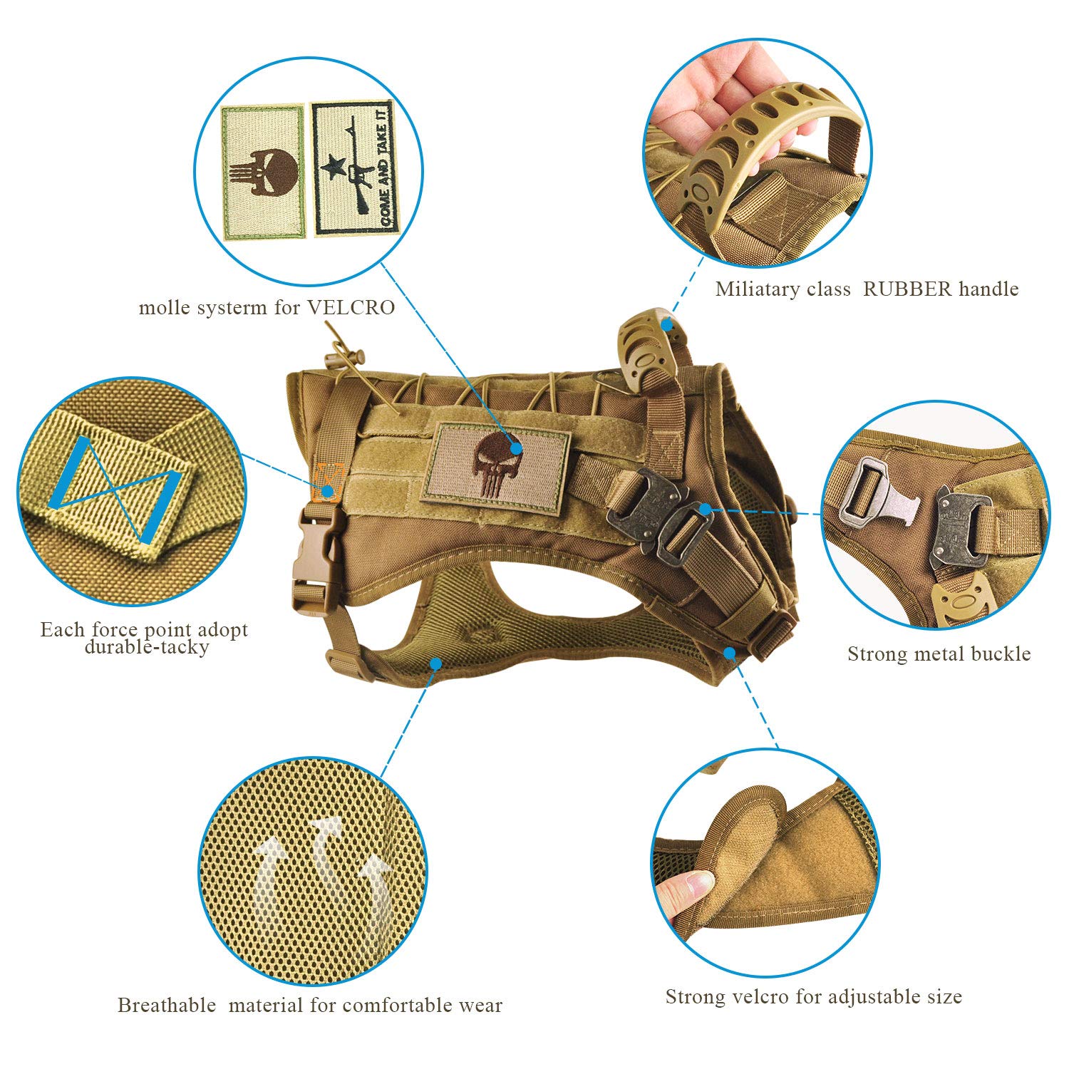 Tactical Service Dog Vest Harness K9 Military Molle Dog Vest for Outdoor Training Hunting Waterproof Pet Dog Harness with Rubber