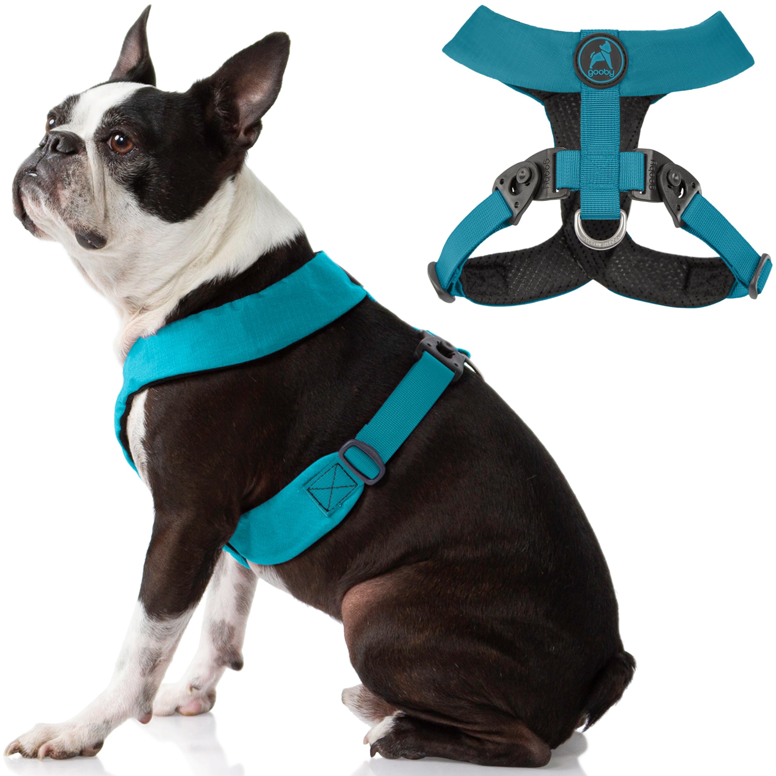 Gooby Comfort X Harness Dual Snap - Turquoise, Small - No Pull Dog Harness with Rotational Buckles and Patented Choke-Free X Fra
