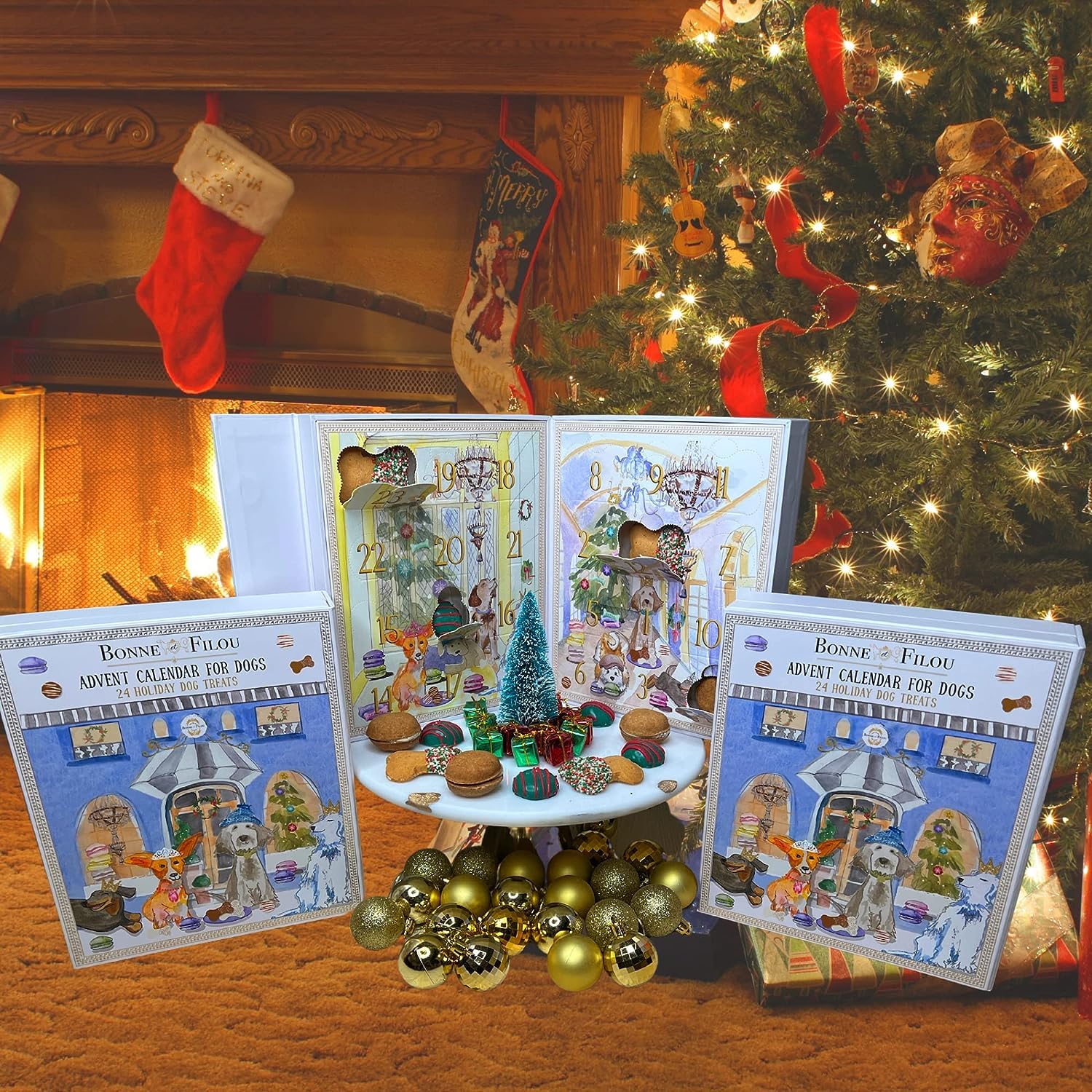 Bonne et Filou Dog Treats Advent Calendar - 24 Luxury Treats, Macarons & Cookies - Multi-colored, Pack of 1, Model: Dog-Advent-Calendar