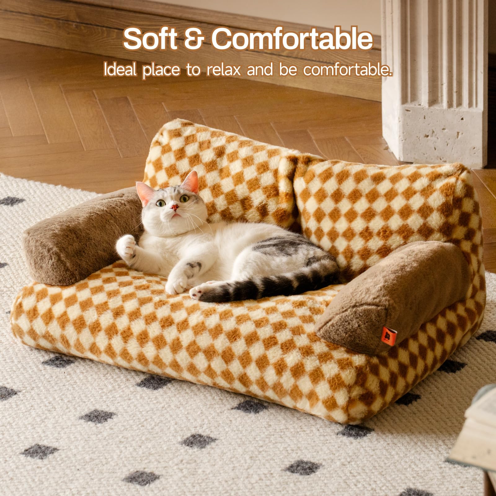 Mewoofun Cat Bed For Indoor Cats, Washable Dog Beds For Small Medium Dogs & Cats, Fluffy Cat Couch With Non-Slip Bottom, 26  19