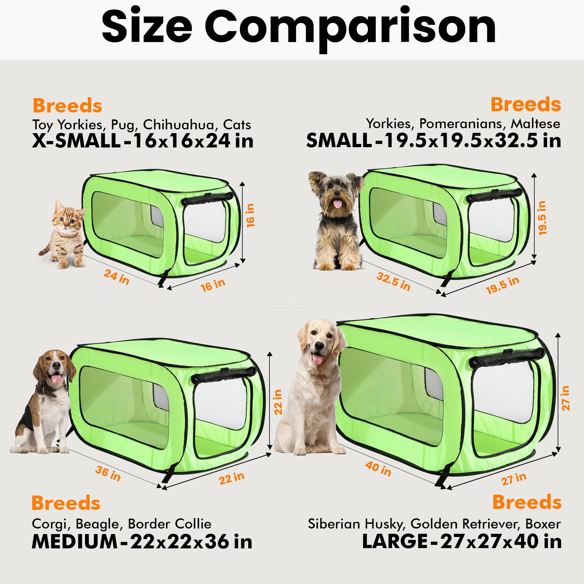 Beatrice Home Fashions Portable, Collapsible, Pop Up Kennel Travel Cat And Dog Crate, 40' L X 27' W X 27' H, Green