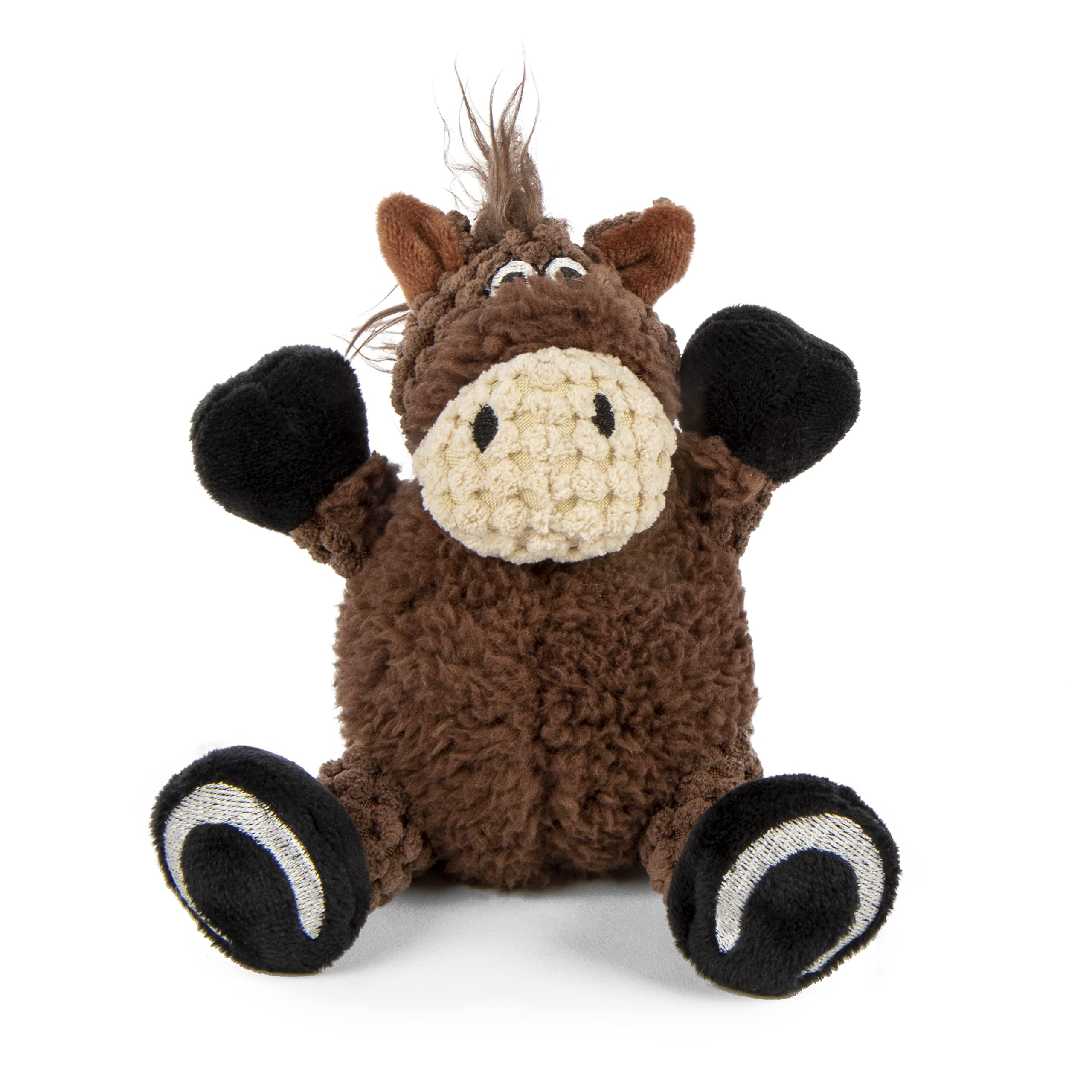 goDog Checkers Just for Me Sitting Horse Squeaky Plush Dog Toy, Chew Guard Technology - Brown, Mini