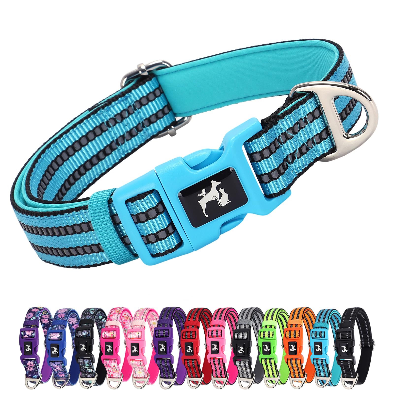 Reflective Dog Collar With Soft Neoprene Padded, Adjustable Breathable Nylon Comfort Durable For Safety Night Visibility - Gift 