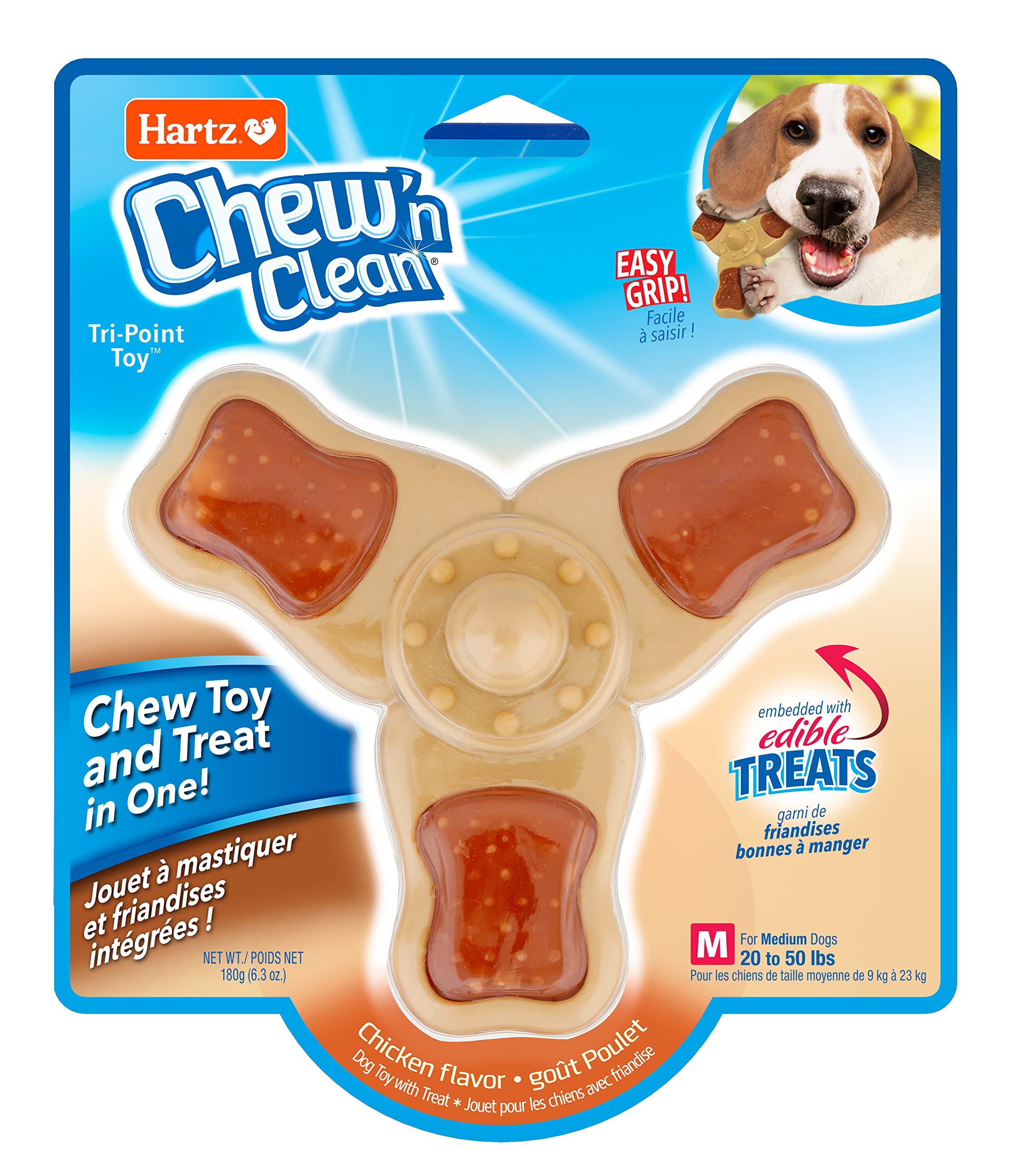 Hartz chew An clean chew Toy and Treat in One chicken Flavored Tri-Point Dog Toy, Medium
