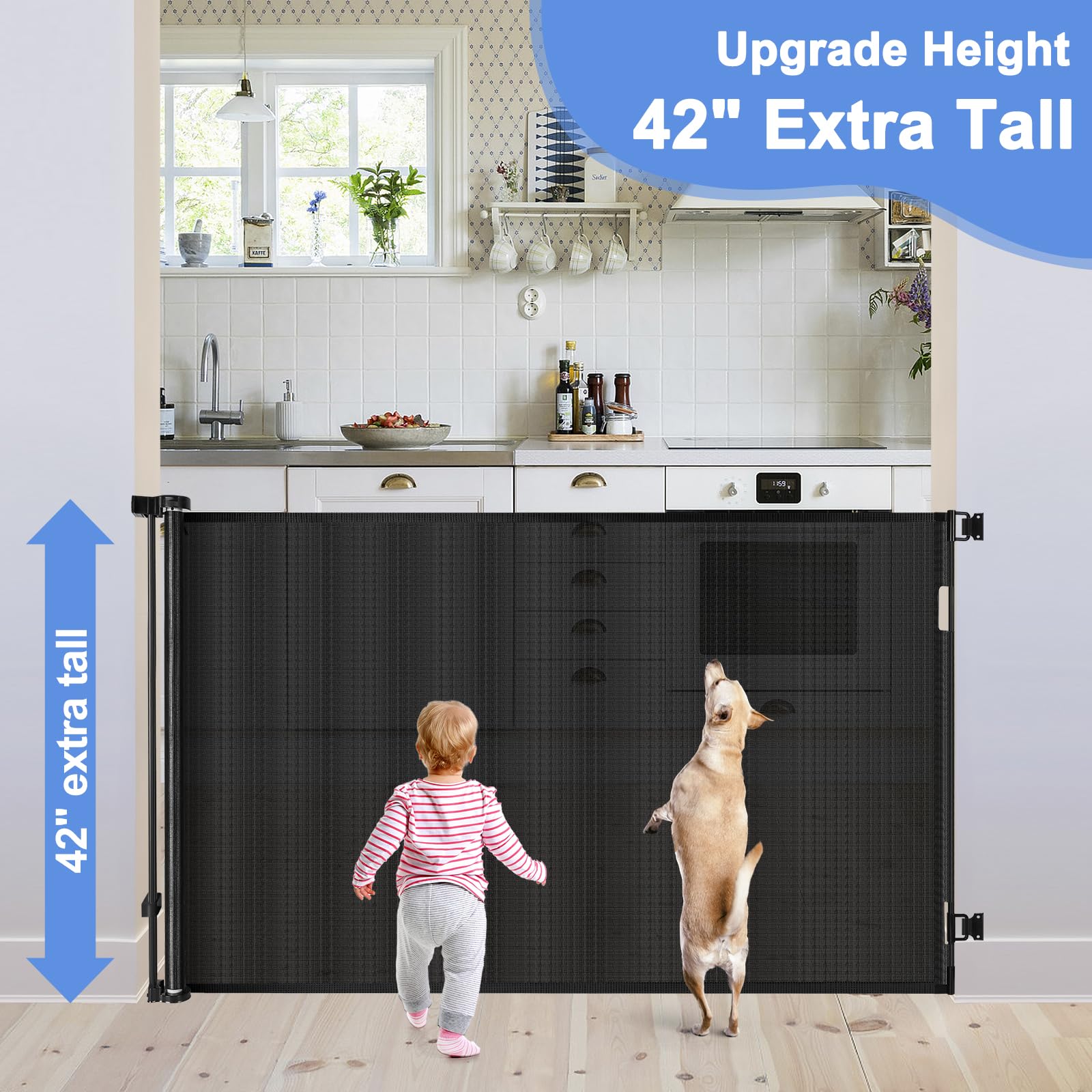 42'' Tall X 75'' Wide Extra Tall Dog Gate Tall Dog Gates for Doorways Dog Gates for The House Extra Tall Retractable Baby Gates