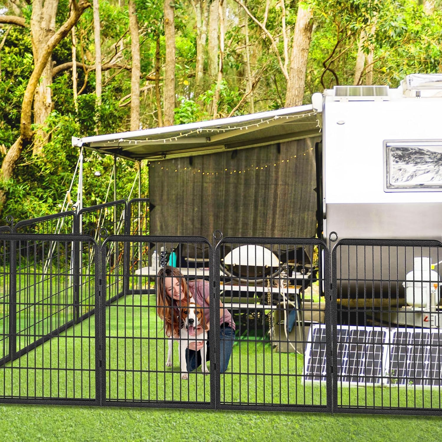 Jhsomdr Dog Playpen Outdoor With Low Threshold Full Gate, 32'' Height 10 Panels Large Dog Fence Outdoor For Yard, Heavy Duty Pet