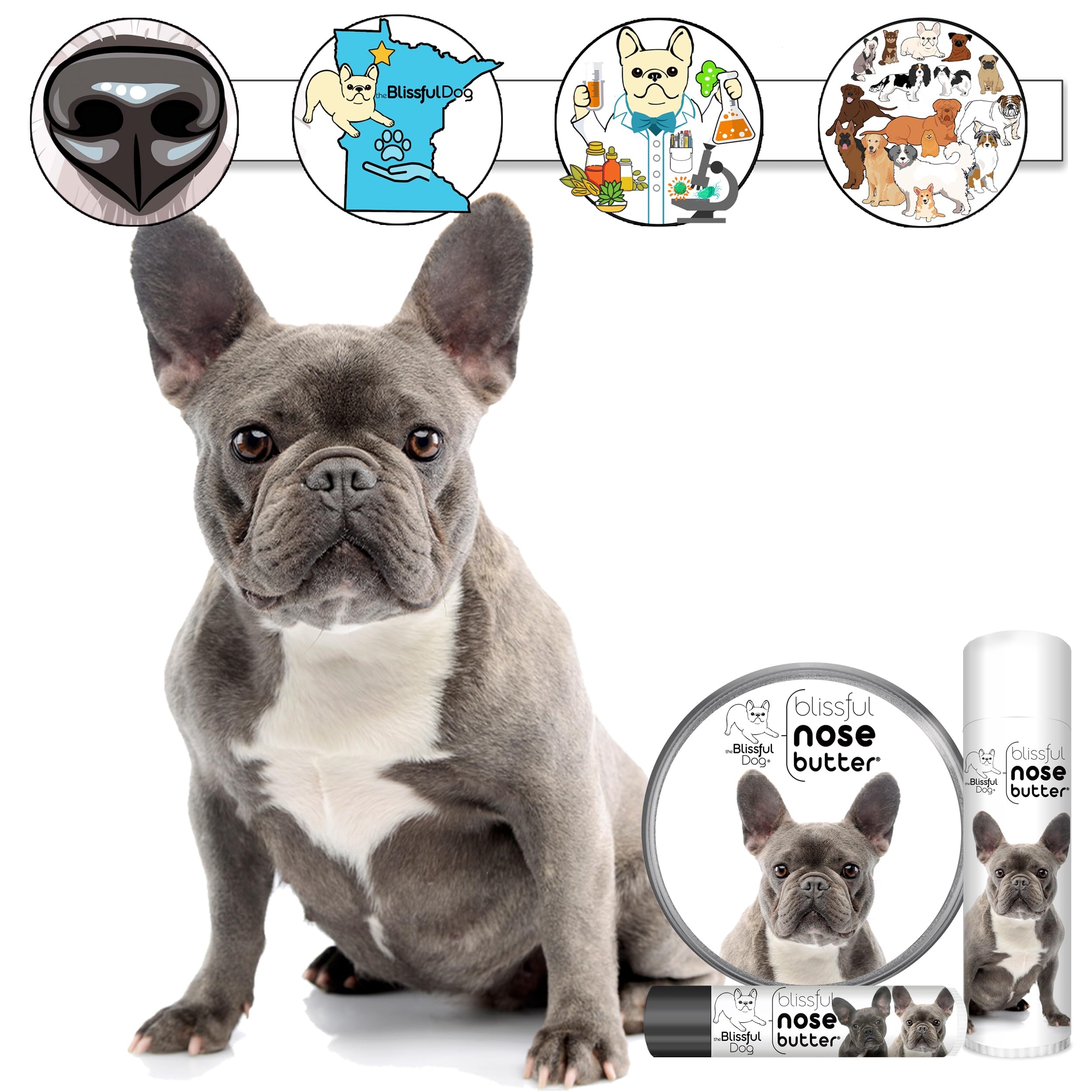 The Blissful Dog Blue French Bulldog Unscented Nose Butter - Dog Nose Butter, 2 Ounce