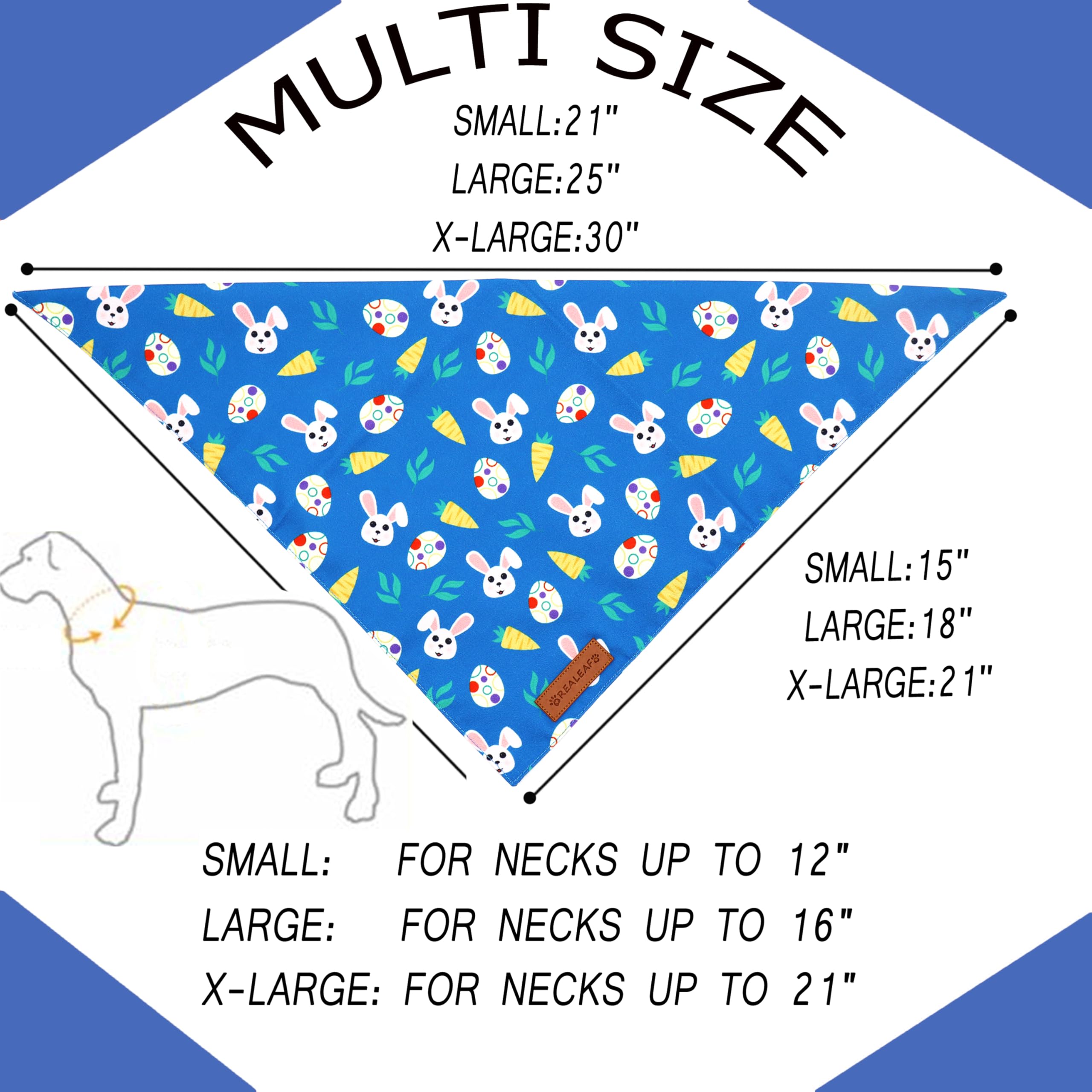 Realeaf Easter Dog Bandanas 2 Pack, Reversible Bunny Carrot And Easter Eggs Pet Scarf For Boy And Girl, Premium Durable Fabric,