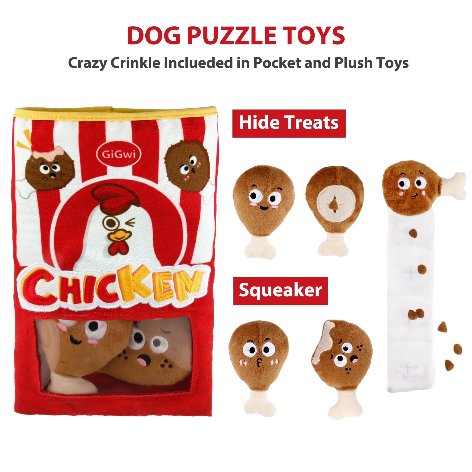Gigwi Interactive Squeaky Dog Toys, Hide and Seek Dog Toys for Boredom and Stimulating, Funny Crinkle Dog Toy Set Bucket, 2-in-1